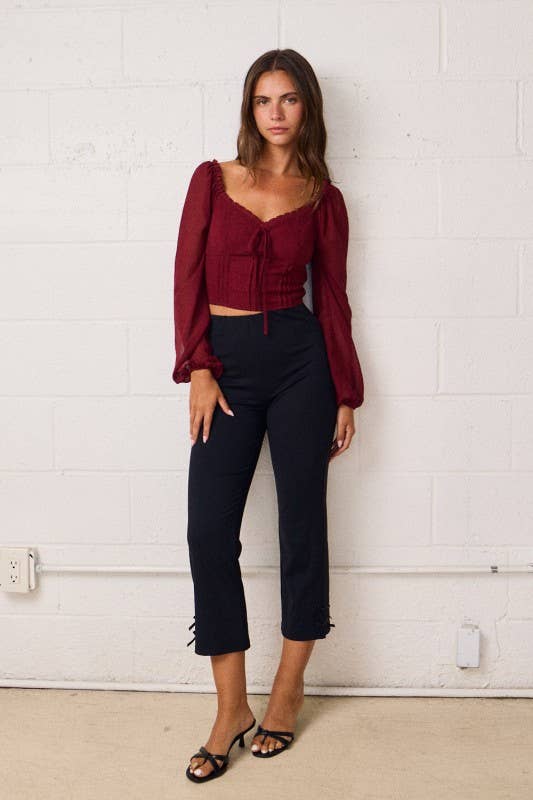 Romantic Sheer Sleeve Top With Sweetheart Neckline