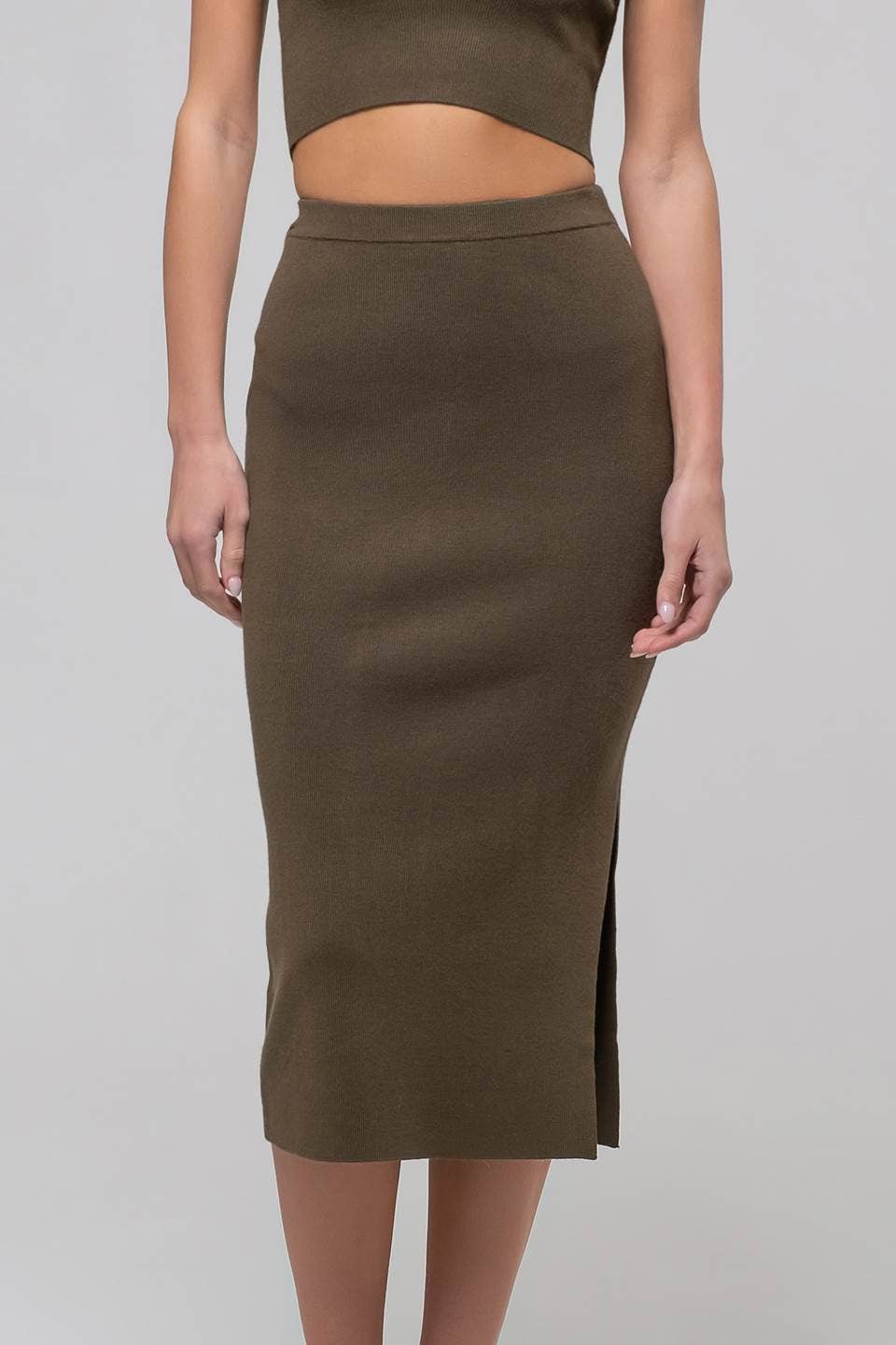 High Waist Side Slit Midi Skirt