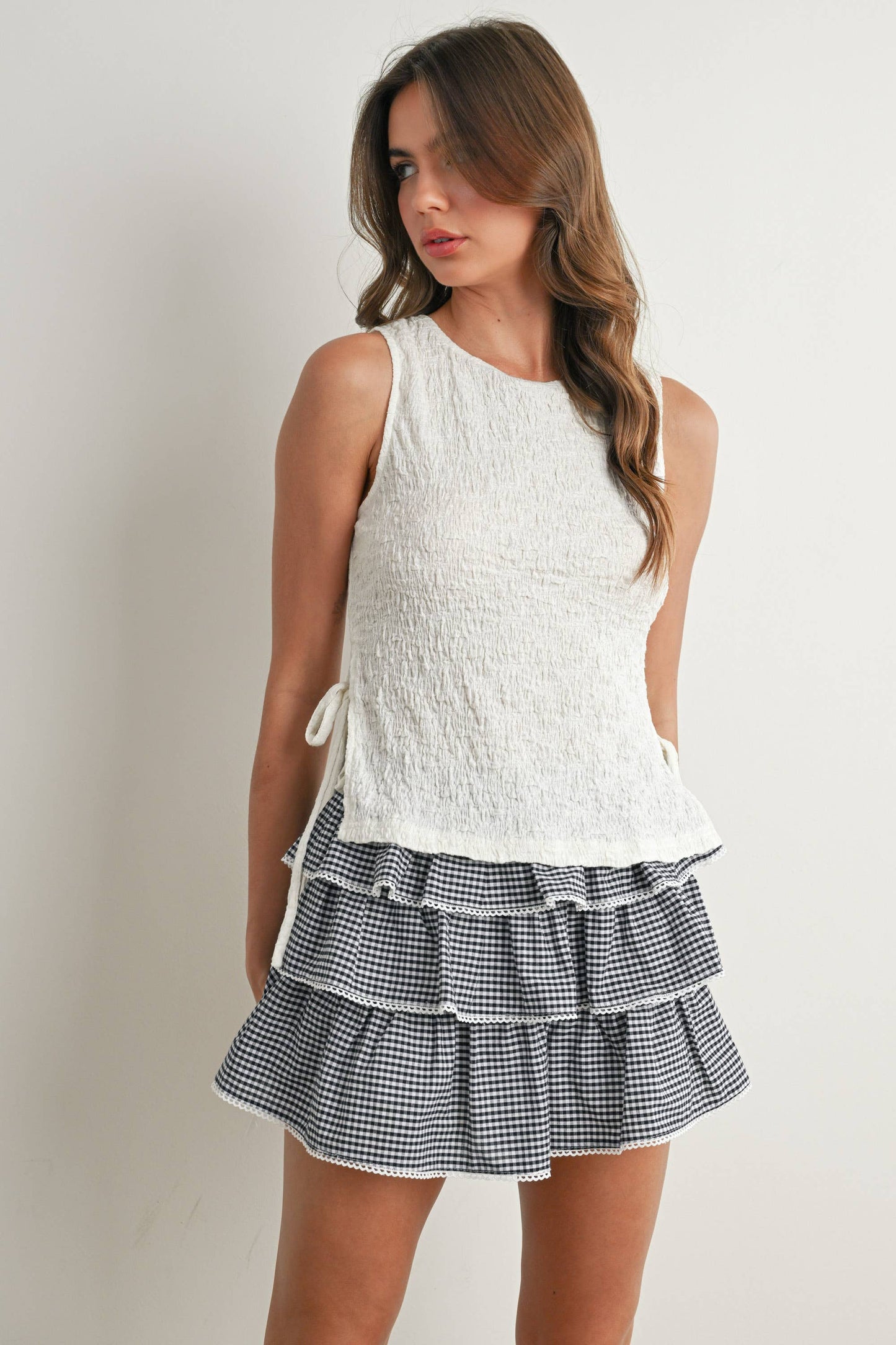 Crimson Texture Tie-Top