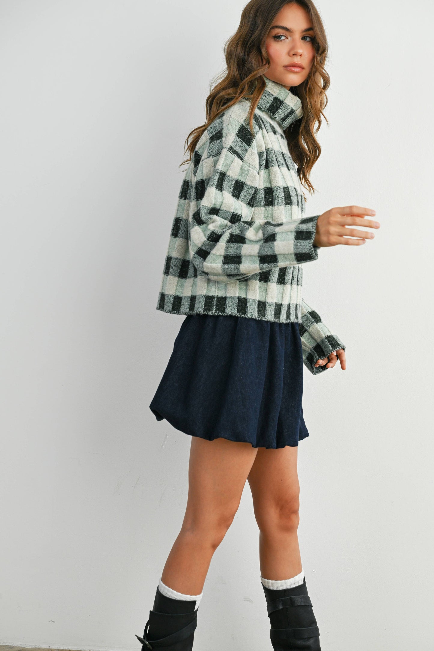 Fall Check Turtleneck Sweater