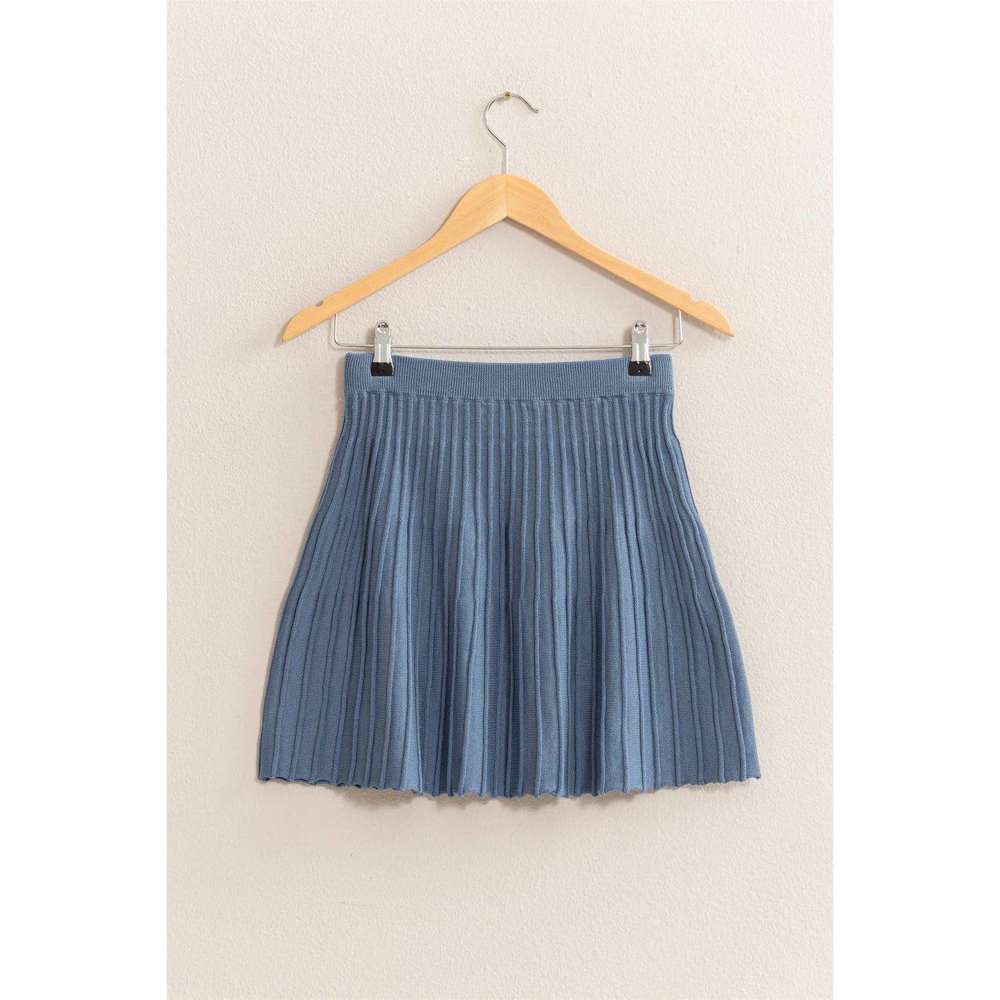 High Waist Knit Pleated Flare Skirt