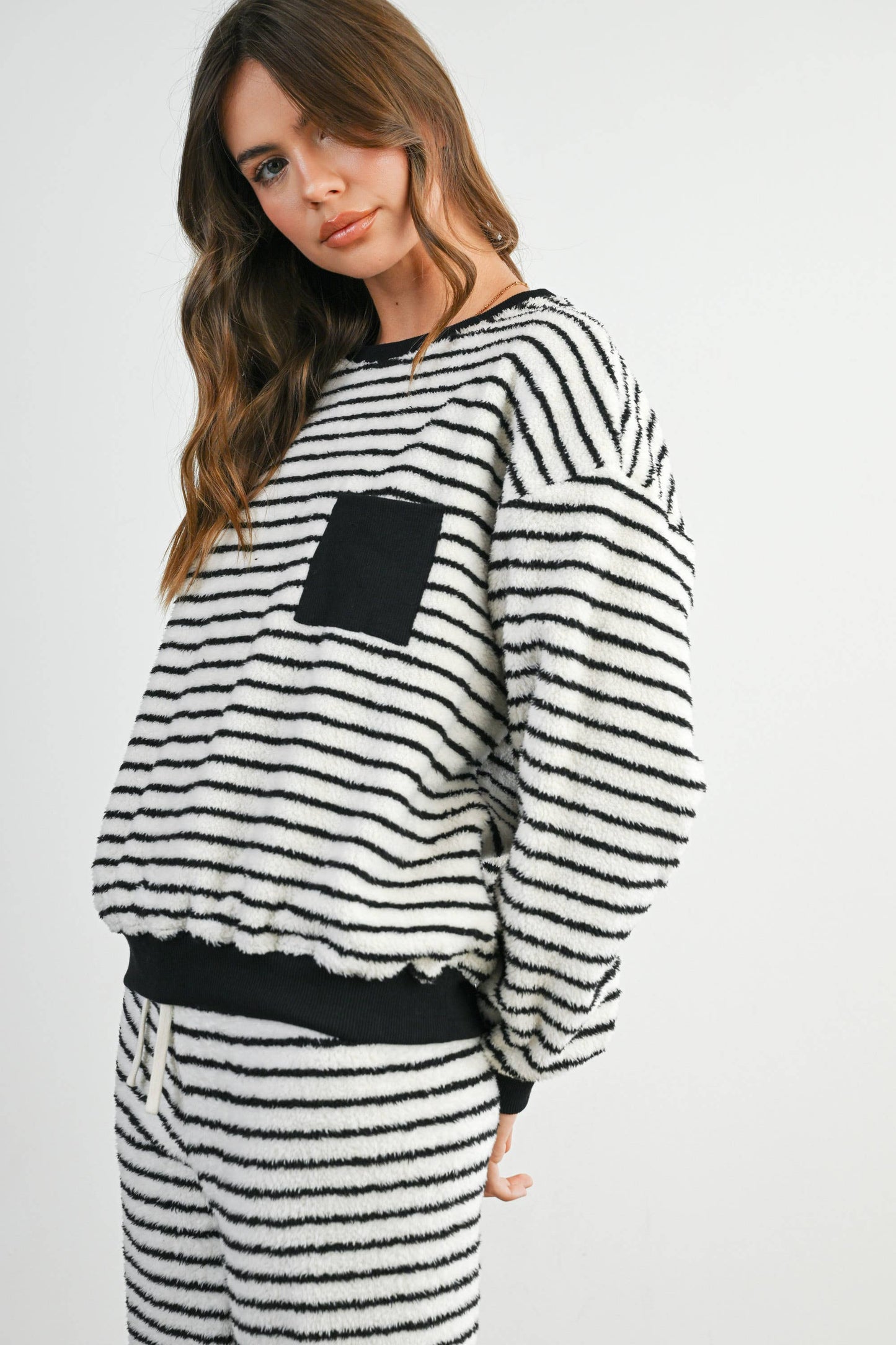Striped Oversized Crewneck Long Sleeve Sweater and Pant Set