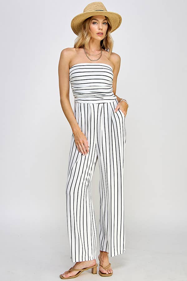 Striped Tube Top Palazzo Romper