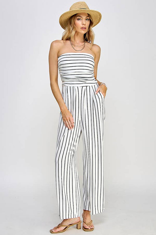 Striped Tube Top Palazzo Romper