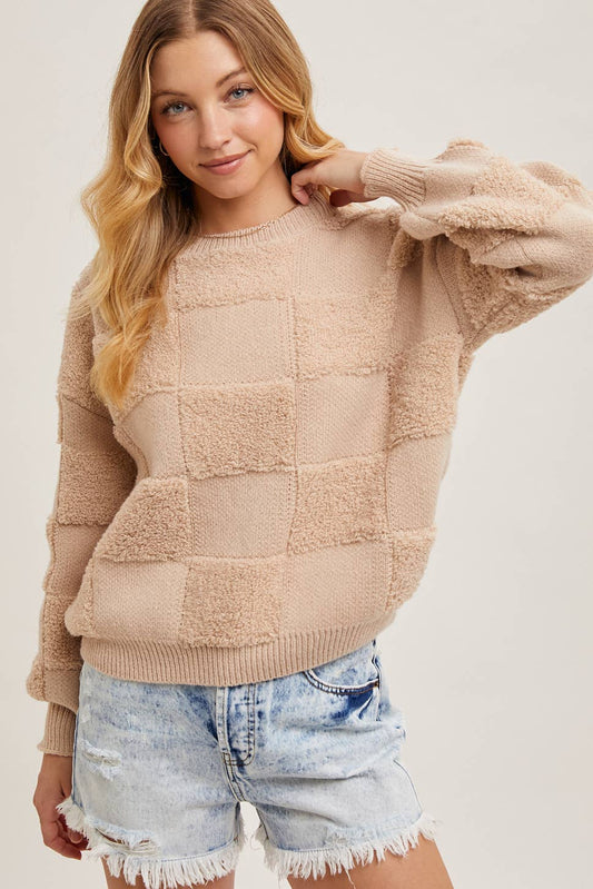 Checkered Sherpa Knit Sweater