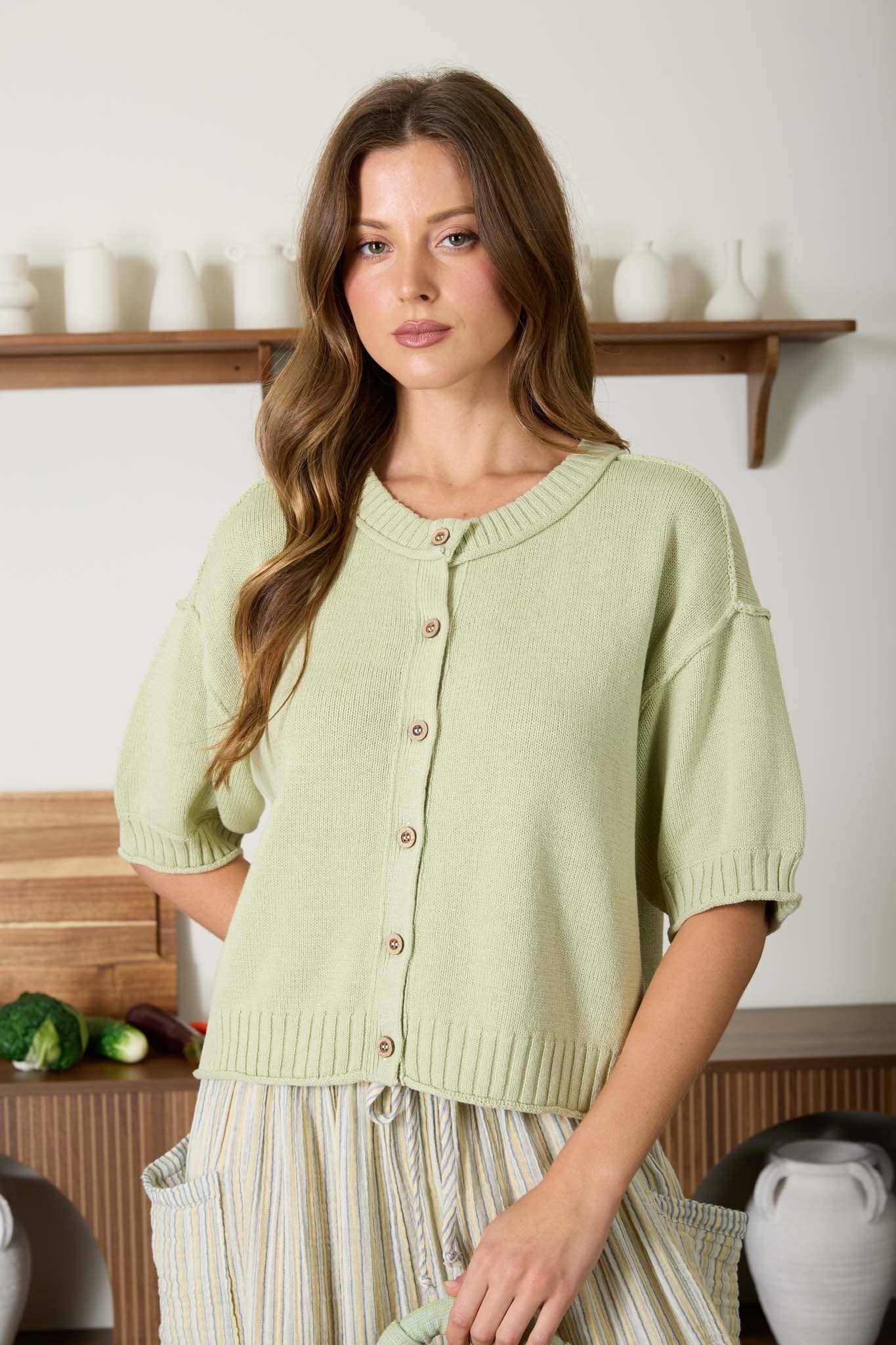 Solid Knit Cardigan Sweater