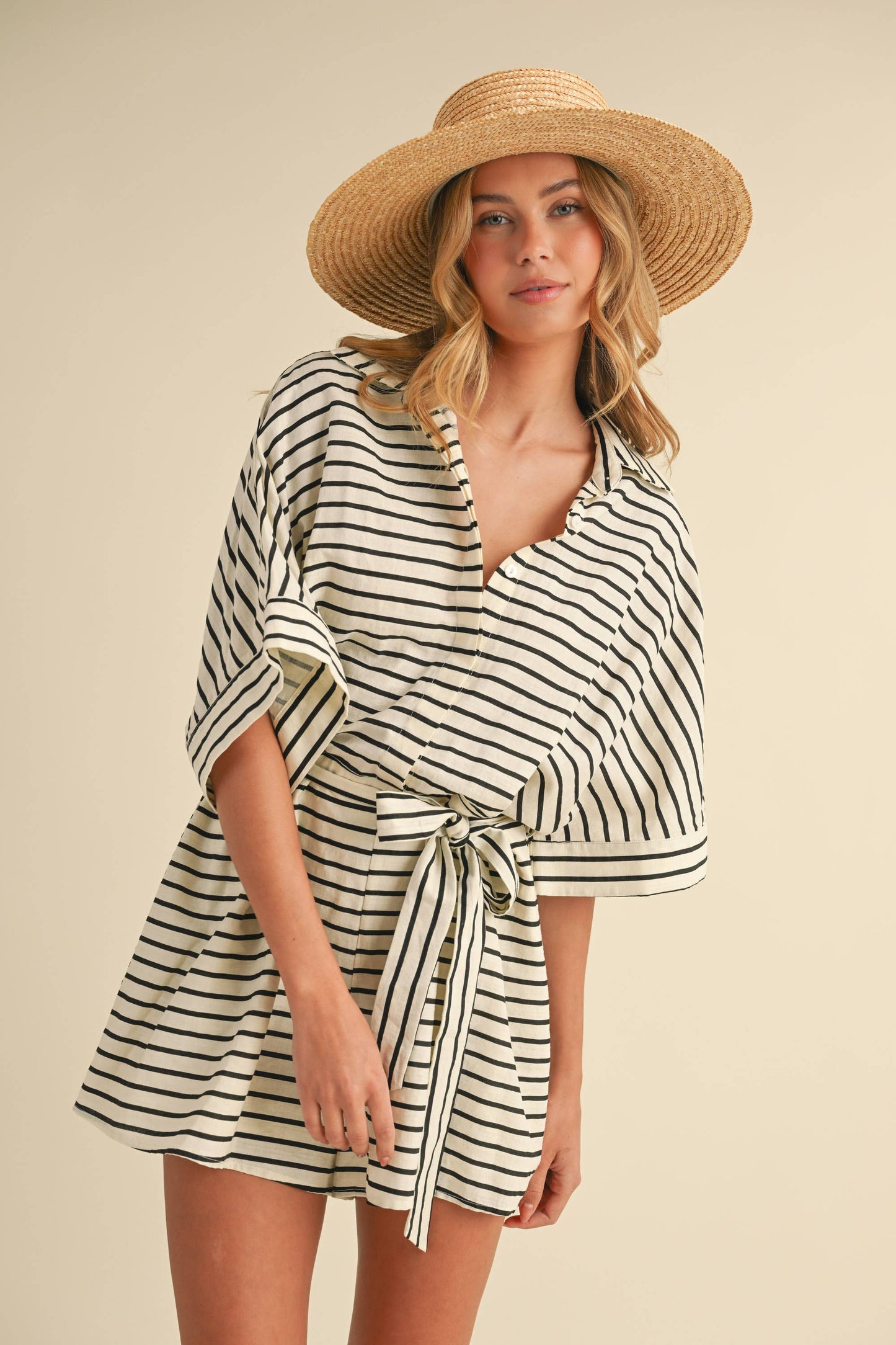 The Coastal Stripes Belted Romper