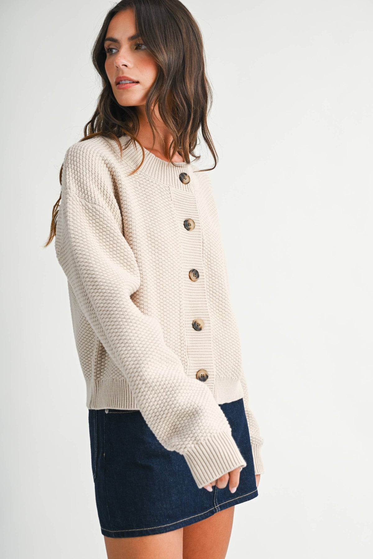 Textured Knit Statement Button Cardigan