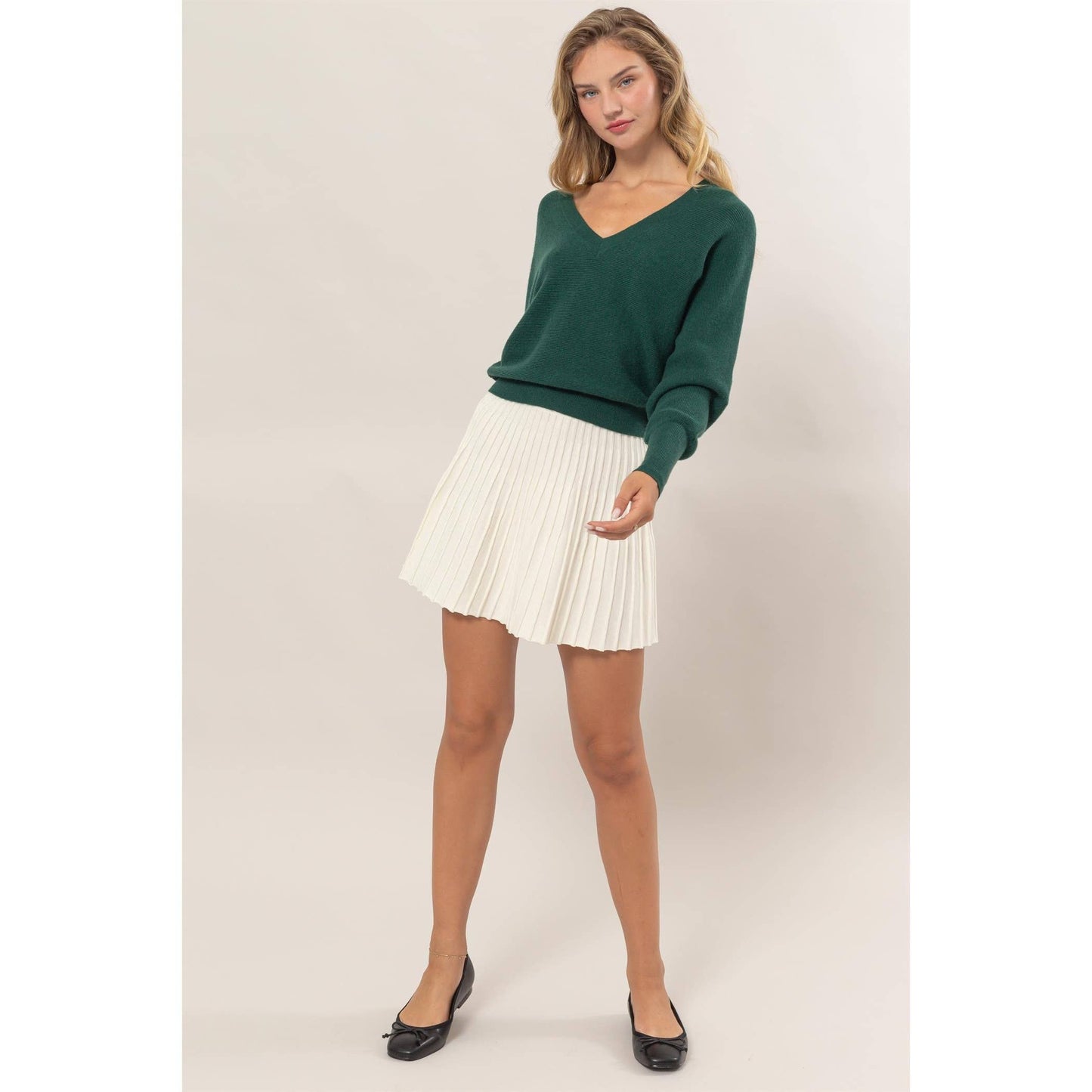 High Waist Knit Pleated Flare Skirt