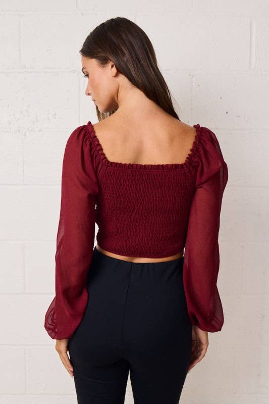 Romantic Sheer Sleeve Top With Sweetheart Neckline