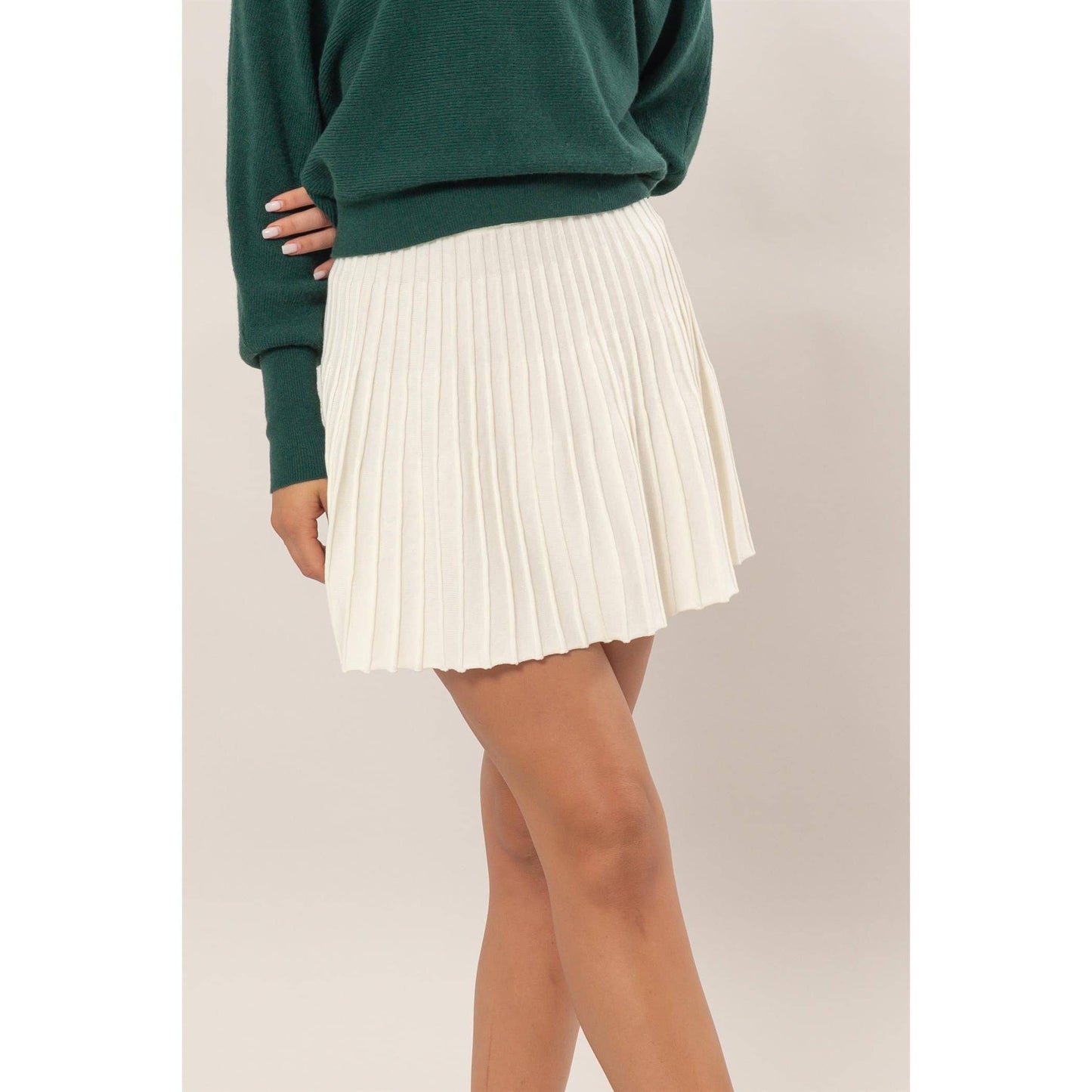 High Waist Knit Pleated Flare Skirt