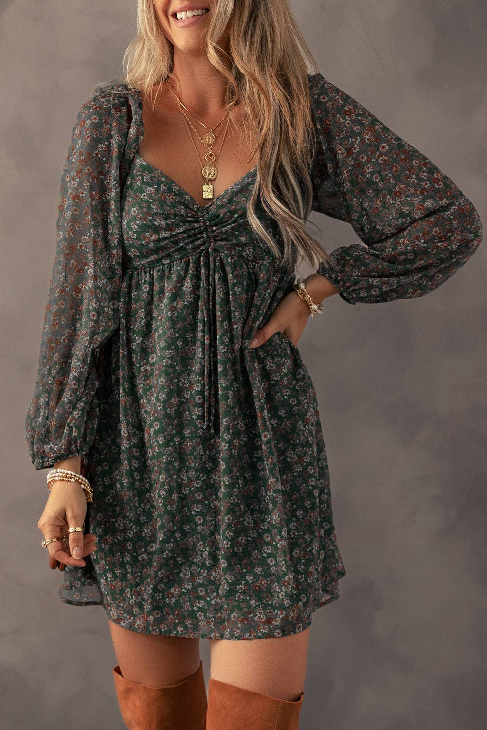 Floral Sweetheart Neck Mini Dress