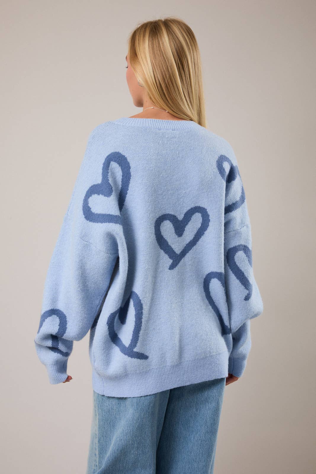 Long Sleeve Round Neck Heart Printed Sweater