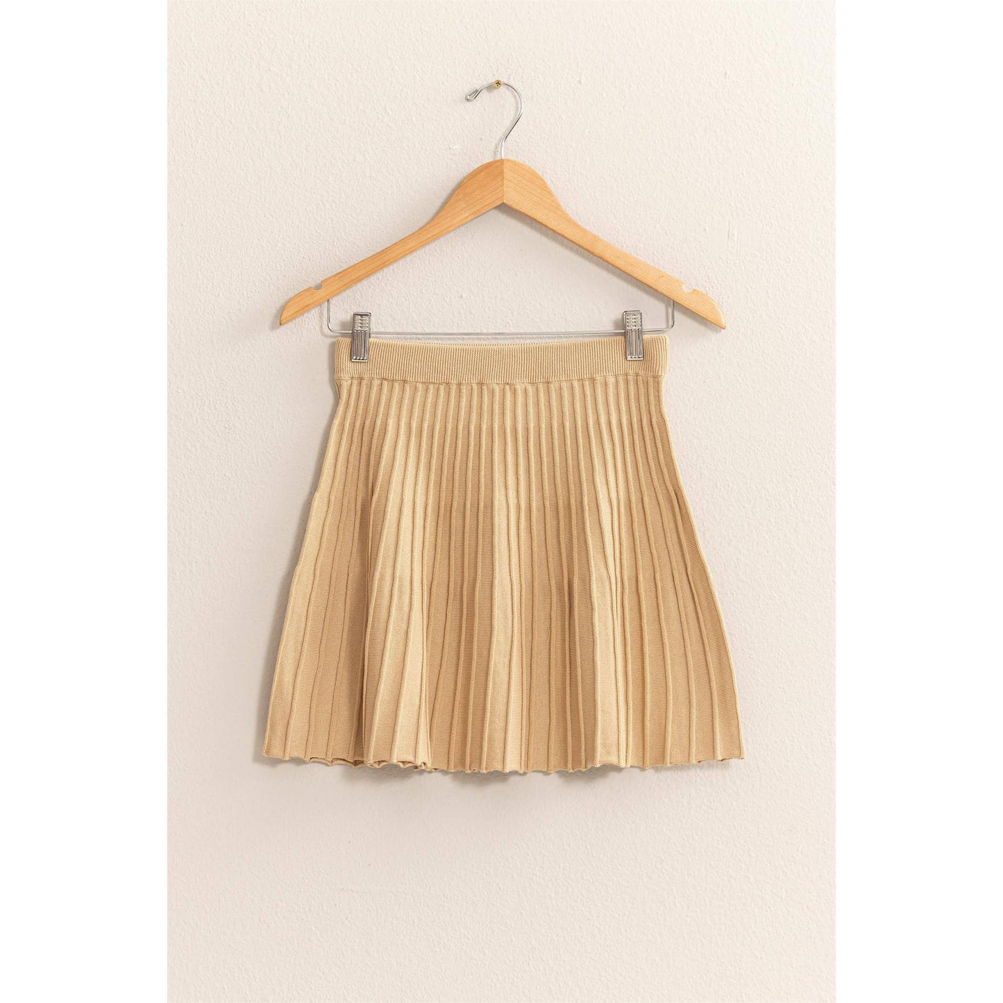 High Waist Knit Pleated Flare Skirt