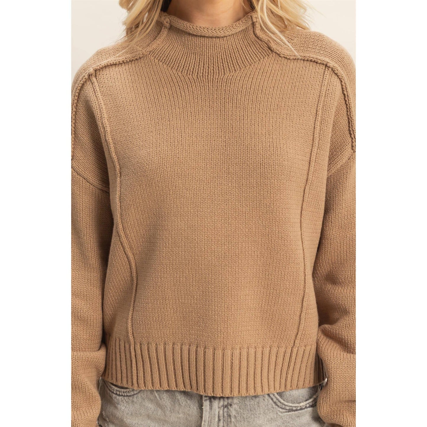 Mock Neck Ribbed Sweater