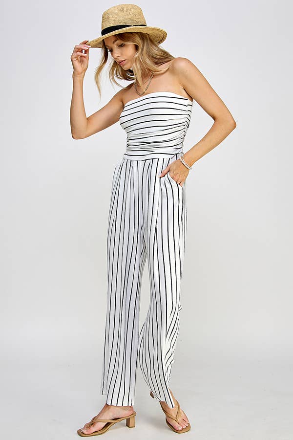 Striped Tube Top Palazzo Romper