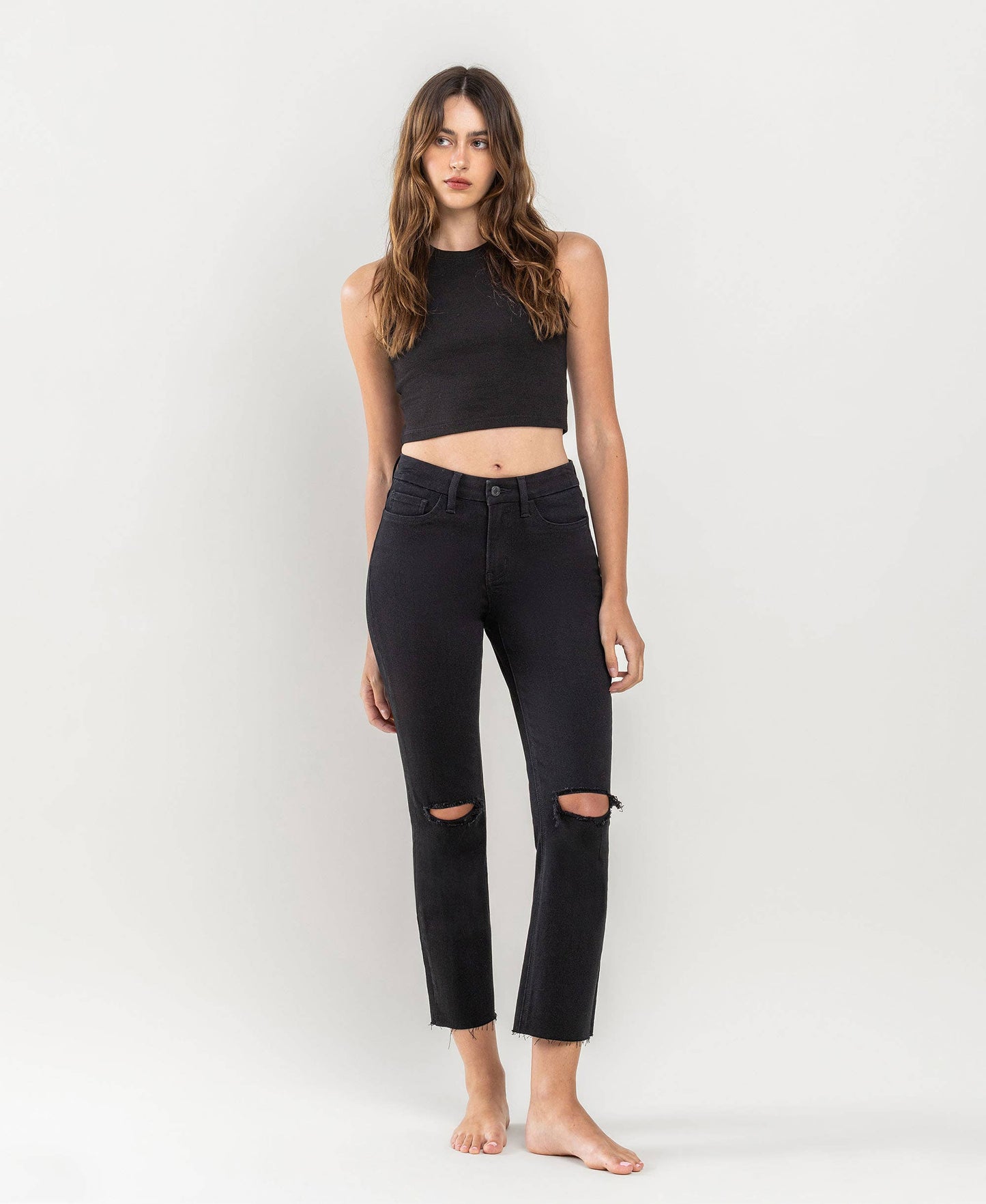 High Rise Crop Slim Straight Jeans