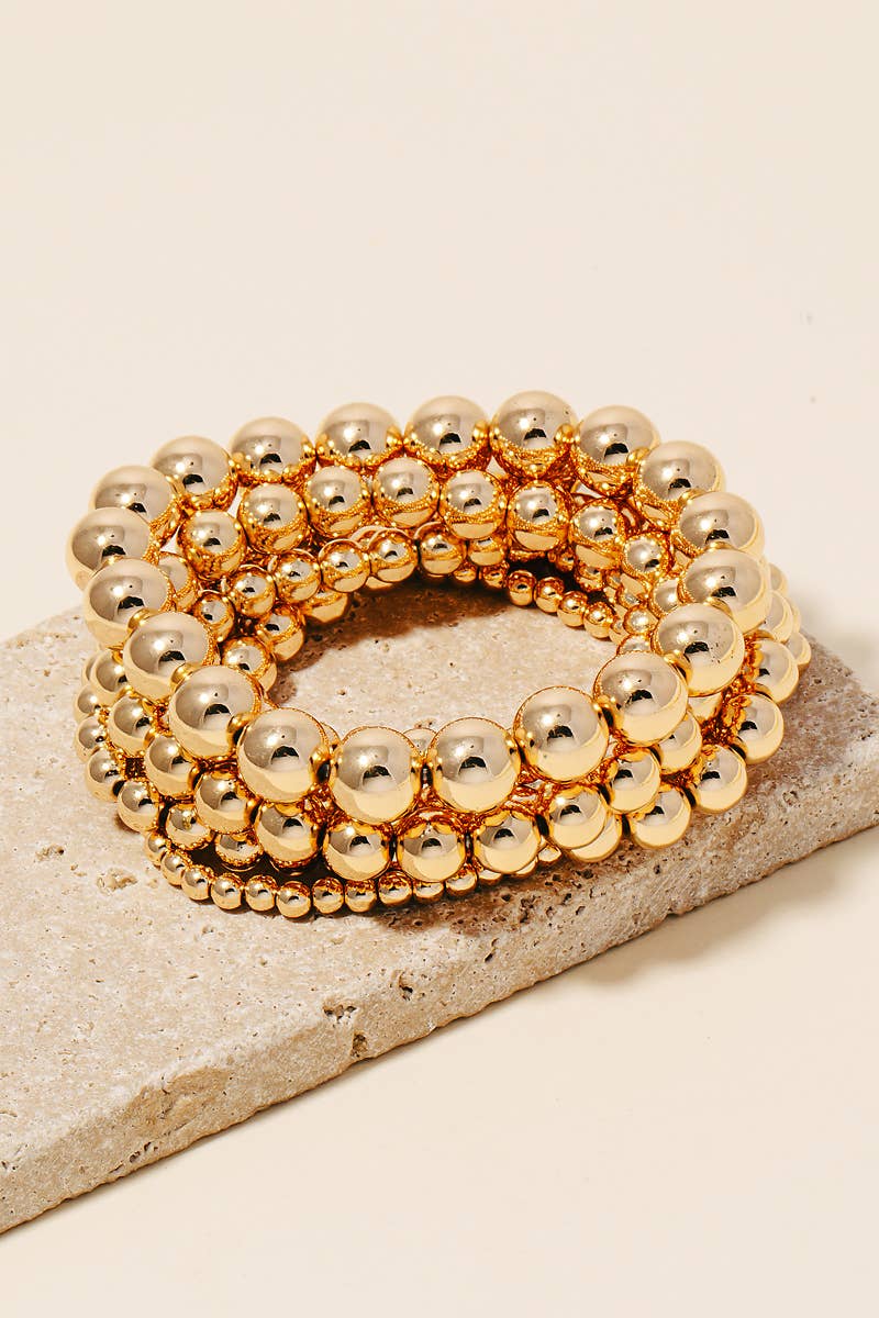 Mixed Sizes Metallic Beaded Bracelet Set