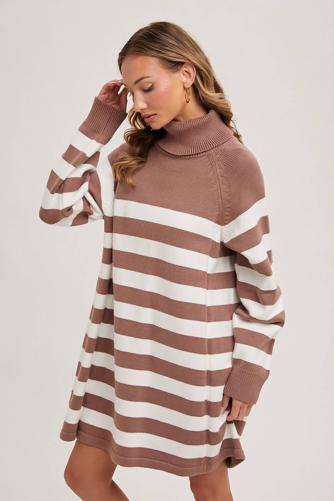 Striped Turtle Neck Knit Sweater Dress