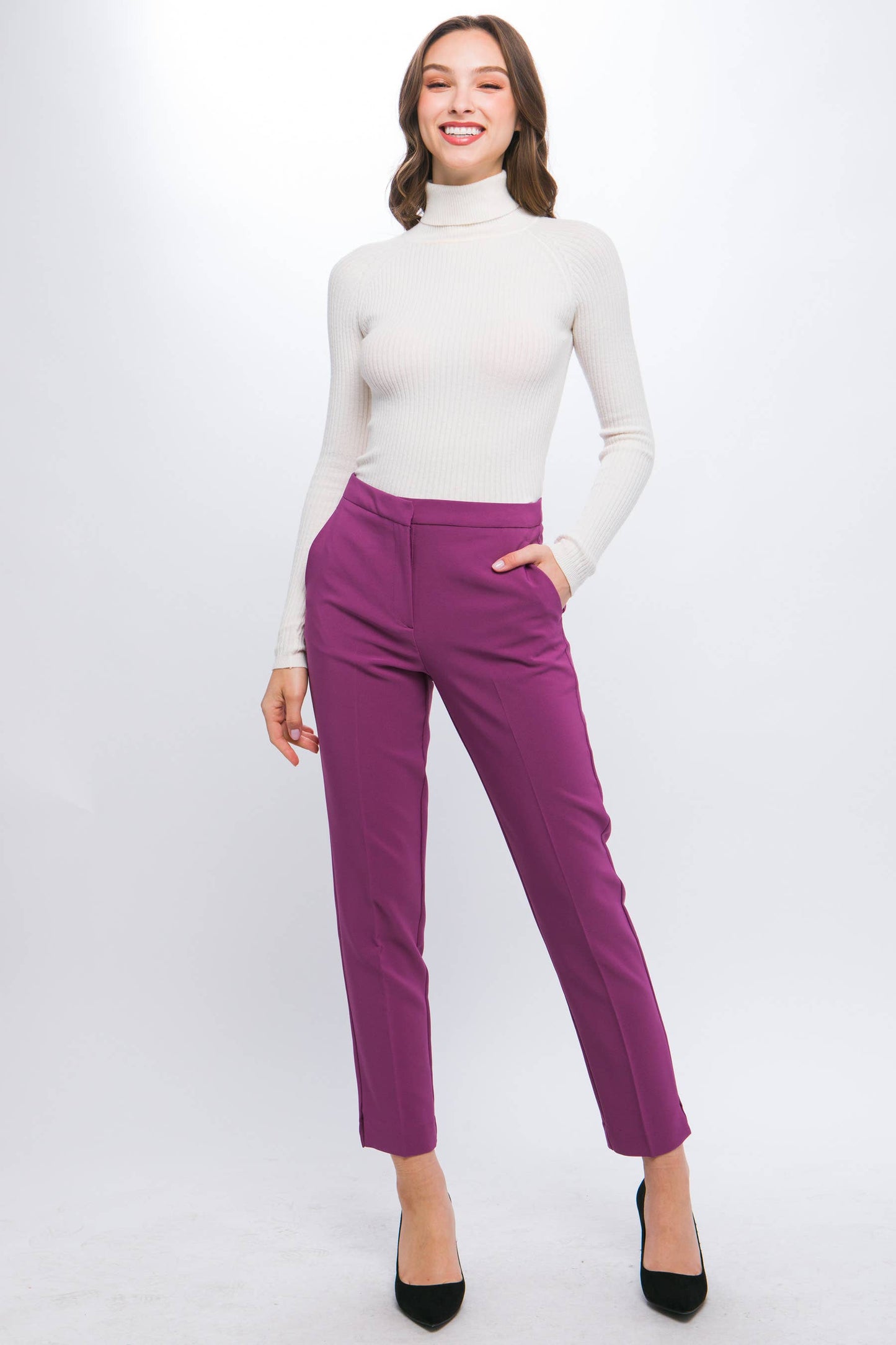 Woven Solid Formal Ankle Pants