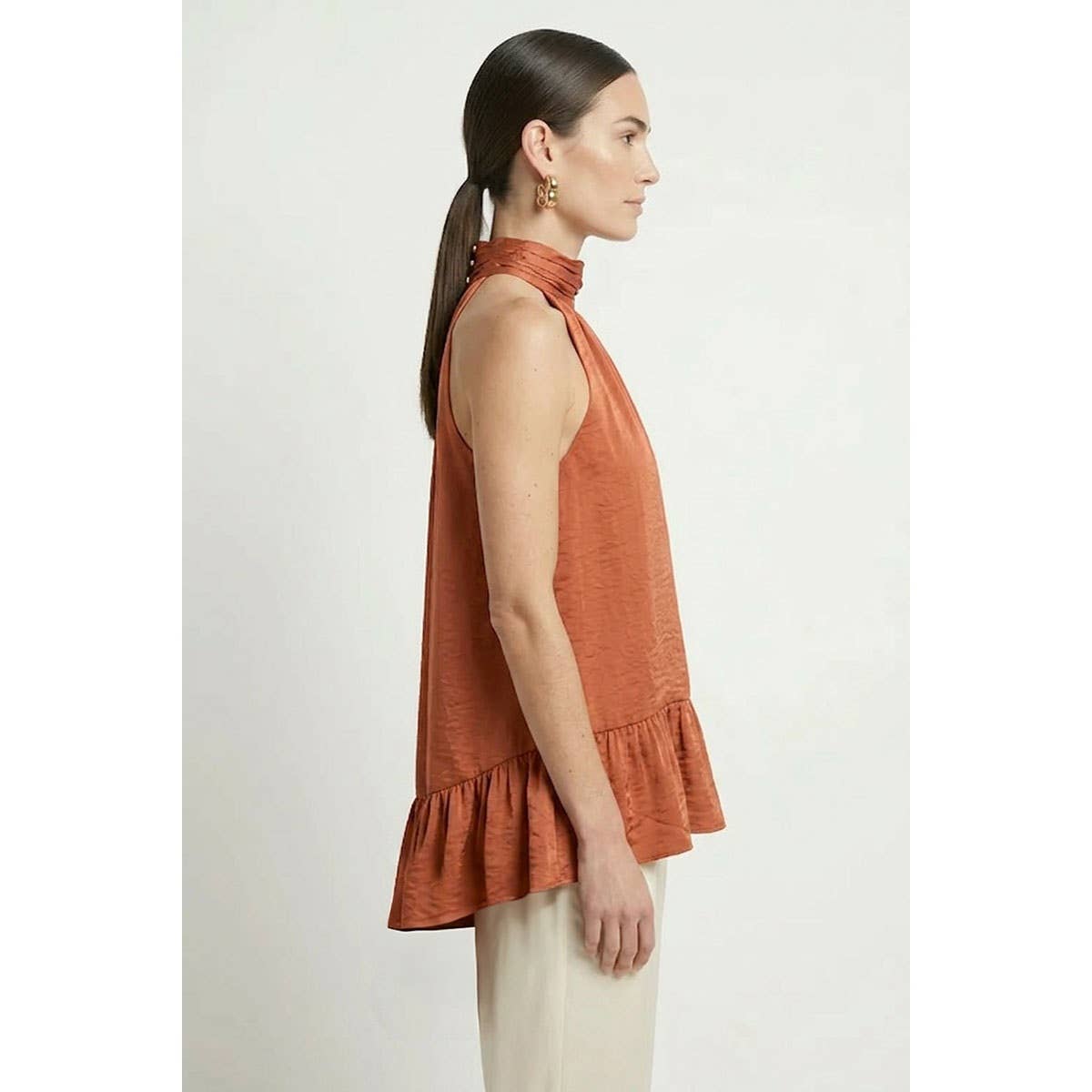 Mock Neck Hi-low Ruffle Hem Top