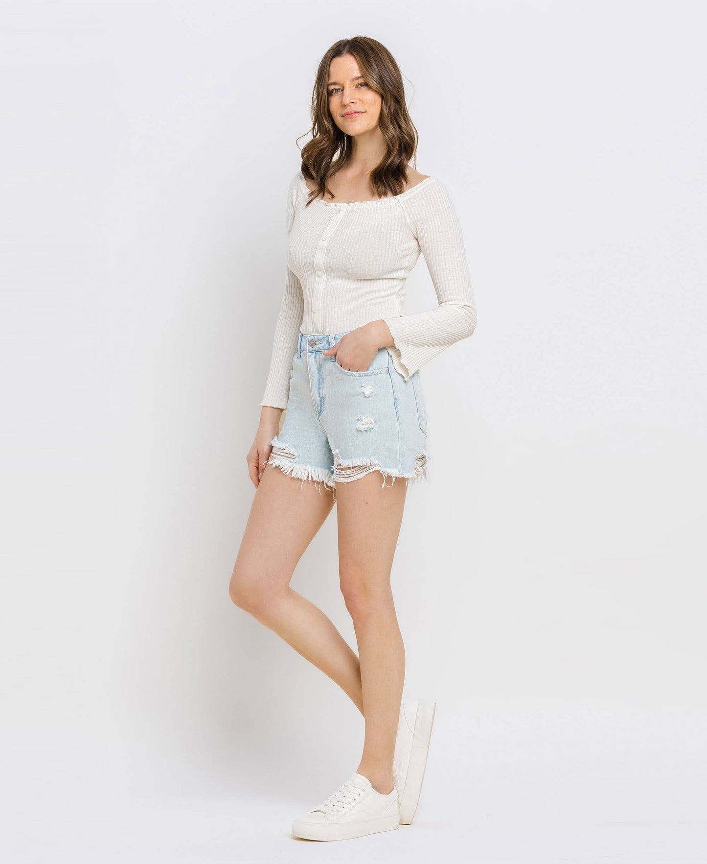 Super High Rise Distressed Mom Shorts