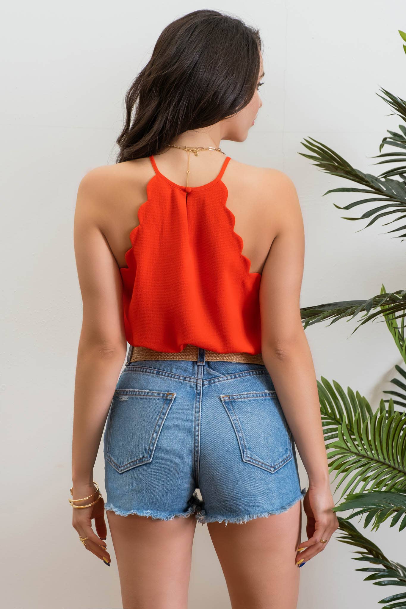 Solid Scallop Halter Top