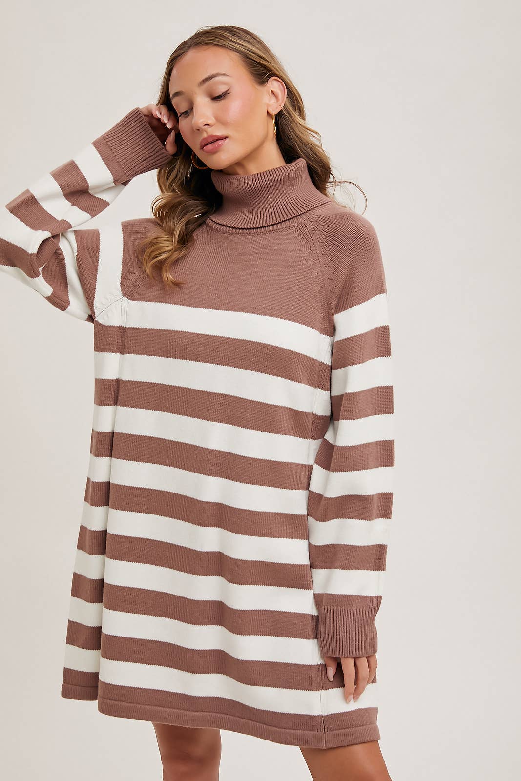 Striped Turtle Neck Knit Sweater Dress