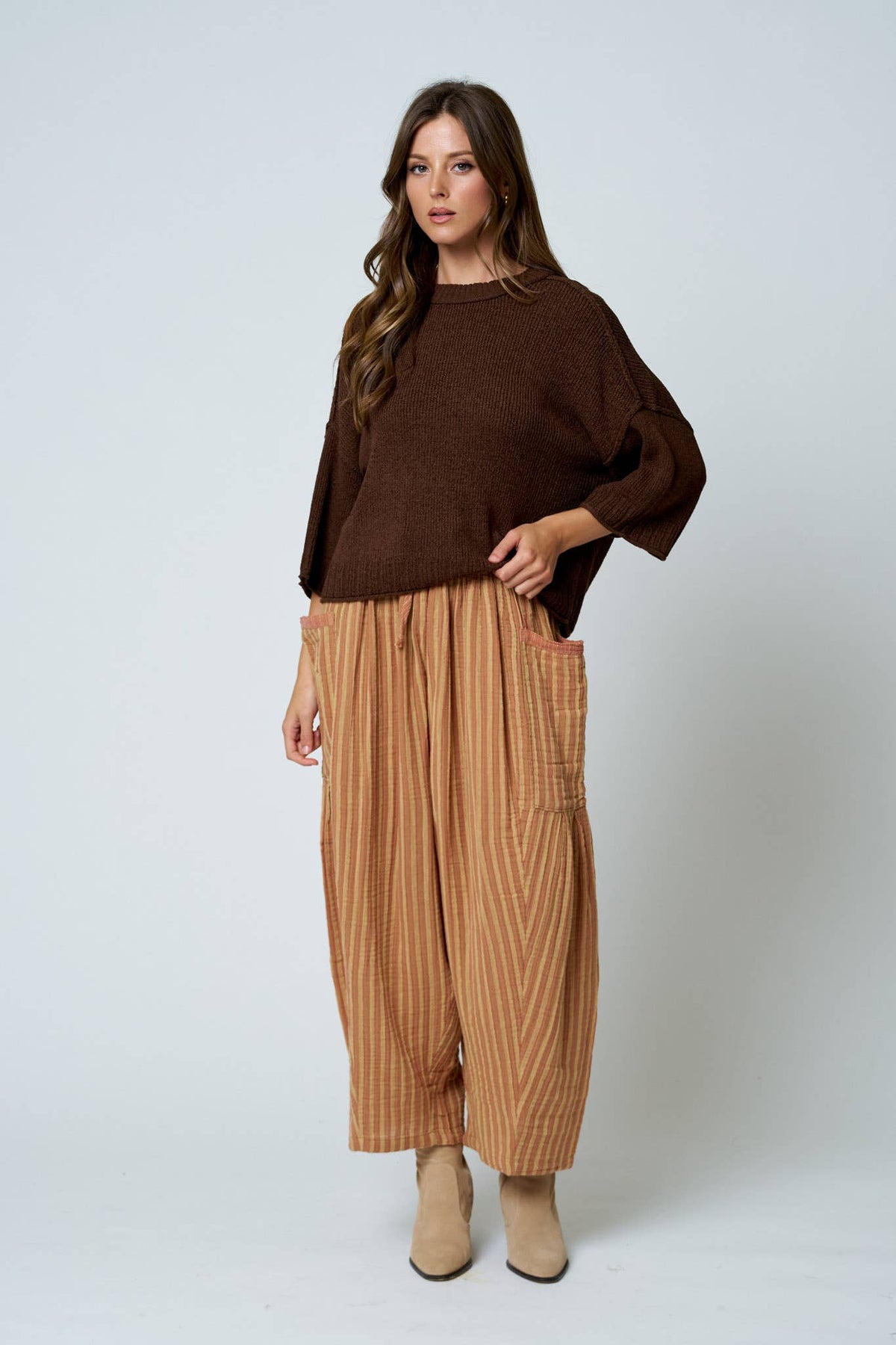 Exposed Seam Dolman Sleeve Knit Top