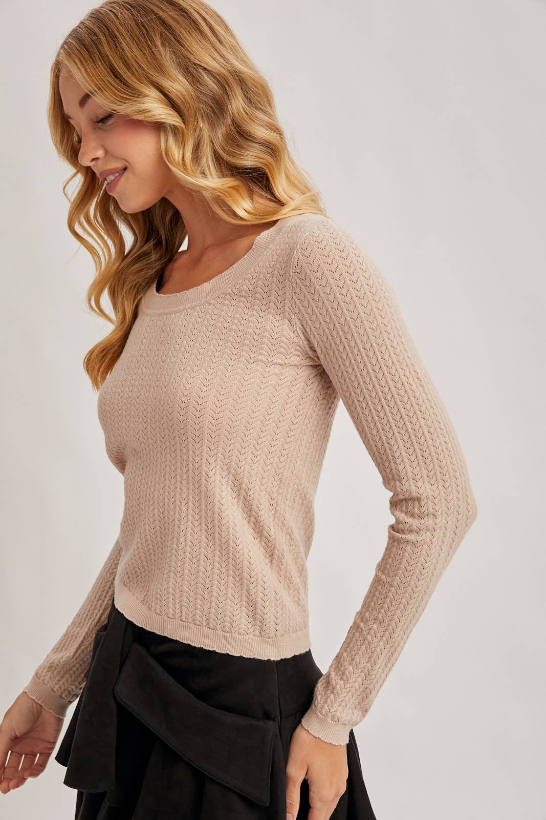Long Sleeved Pointelle Knit Top