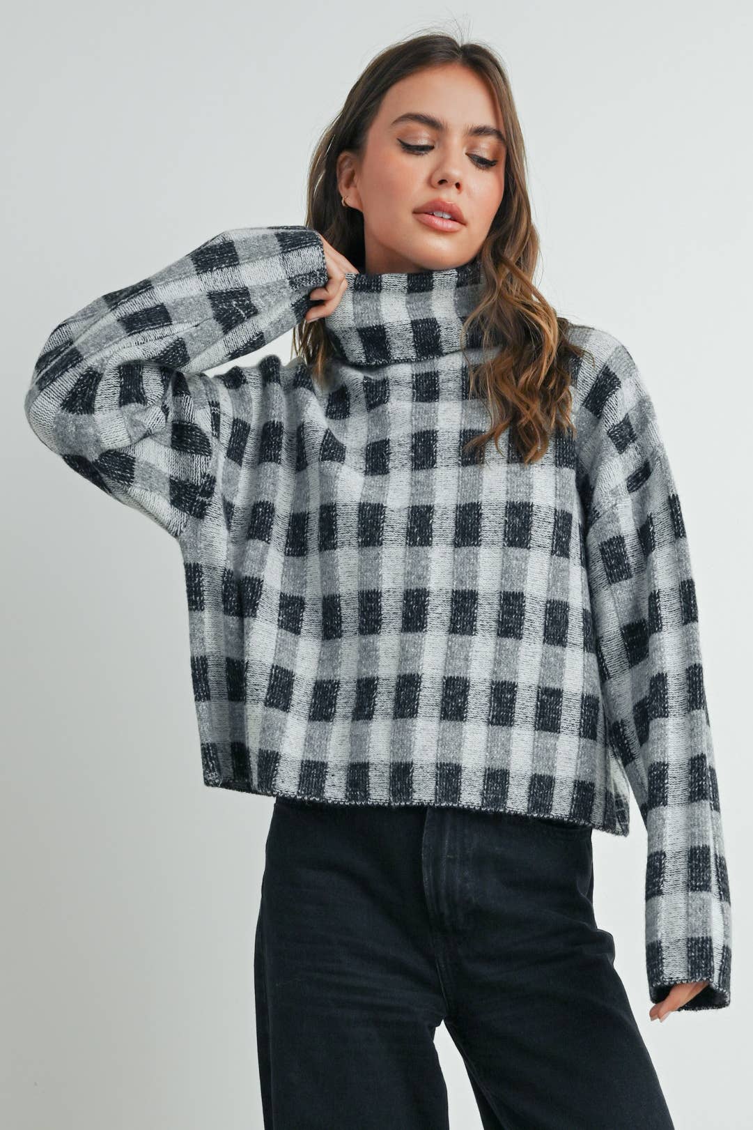 Fall Check Turtleneck Sweater