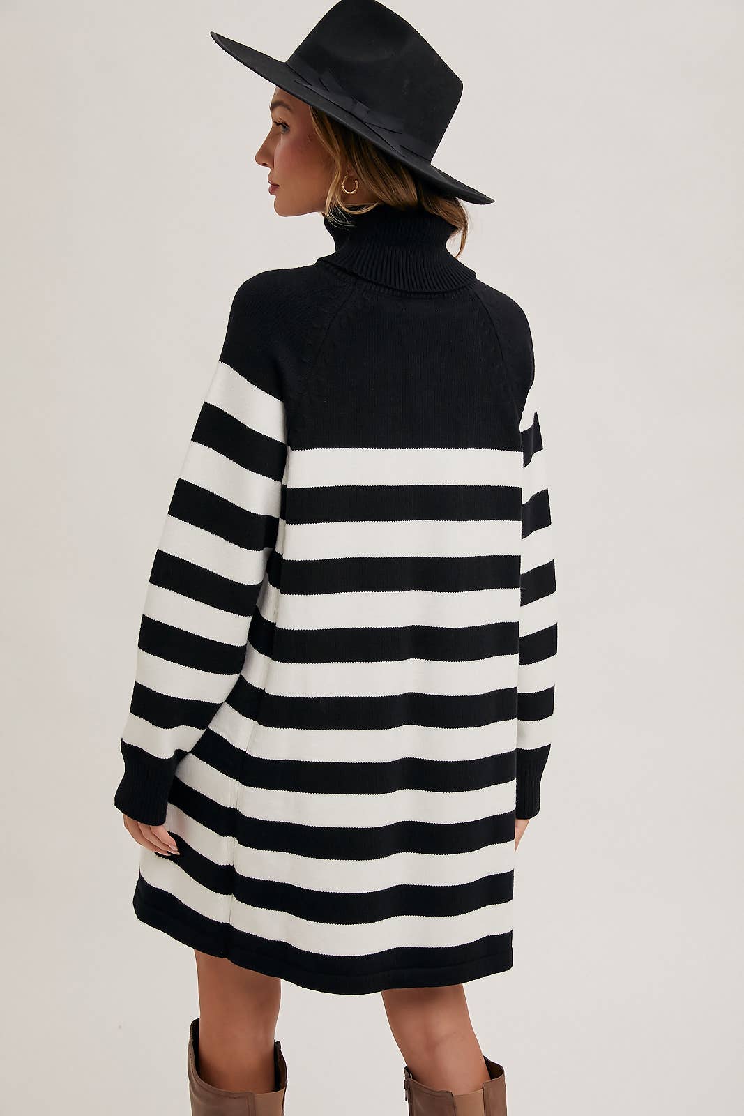 Striped Turtle Neck Knit Sweater Dress