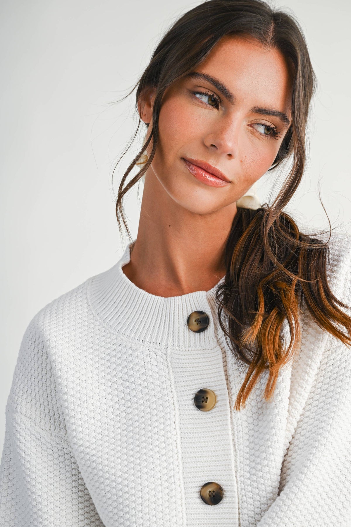 Textured Knit Statement Button Cardigan