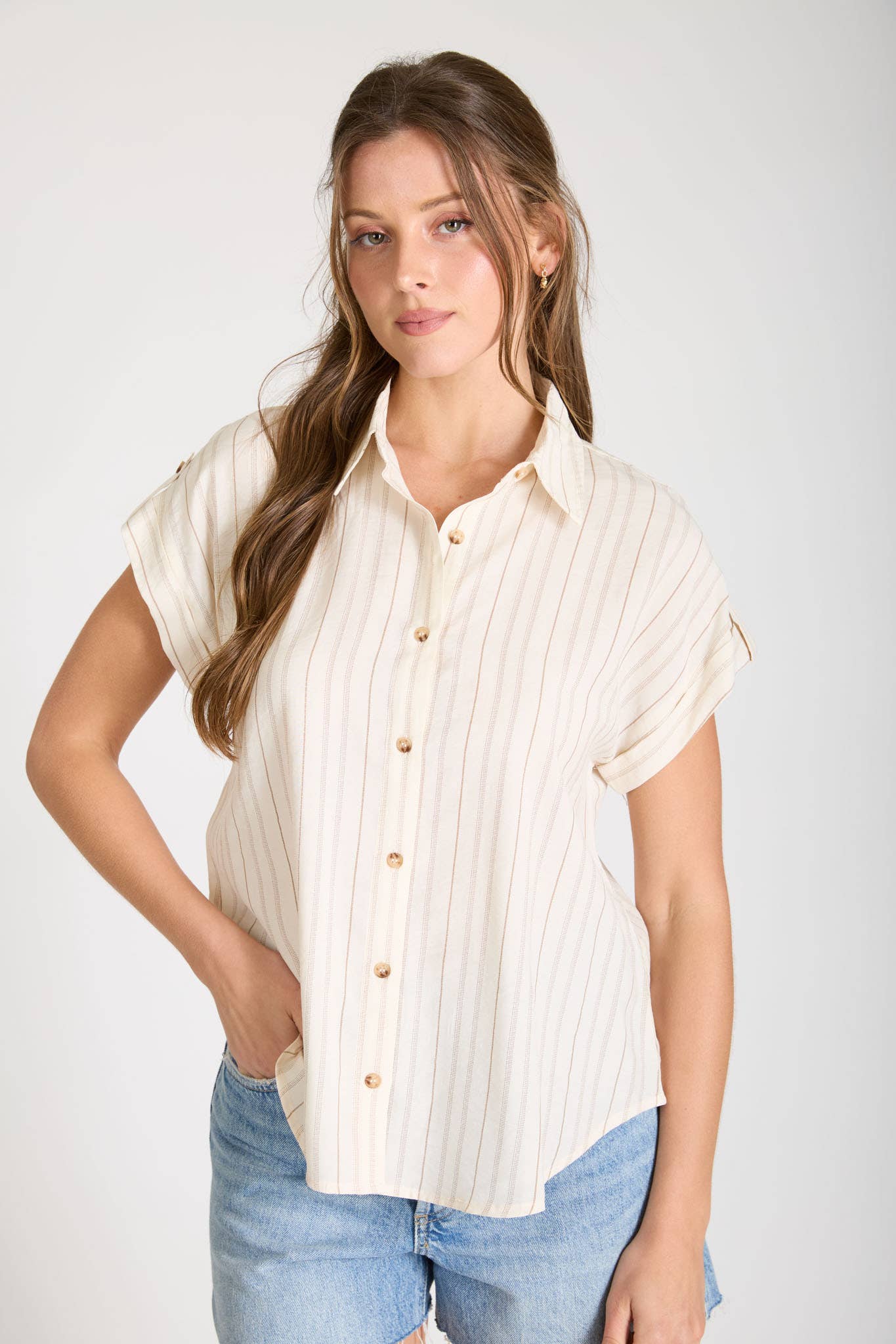 Multi Stripe Tab Sleeve Shirt