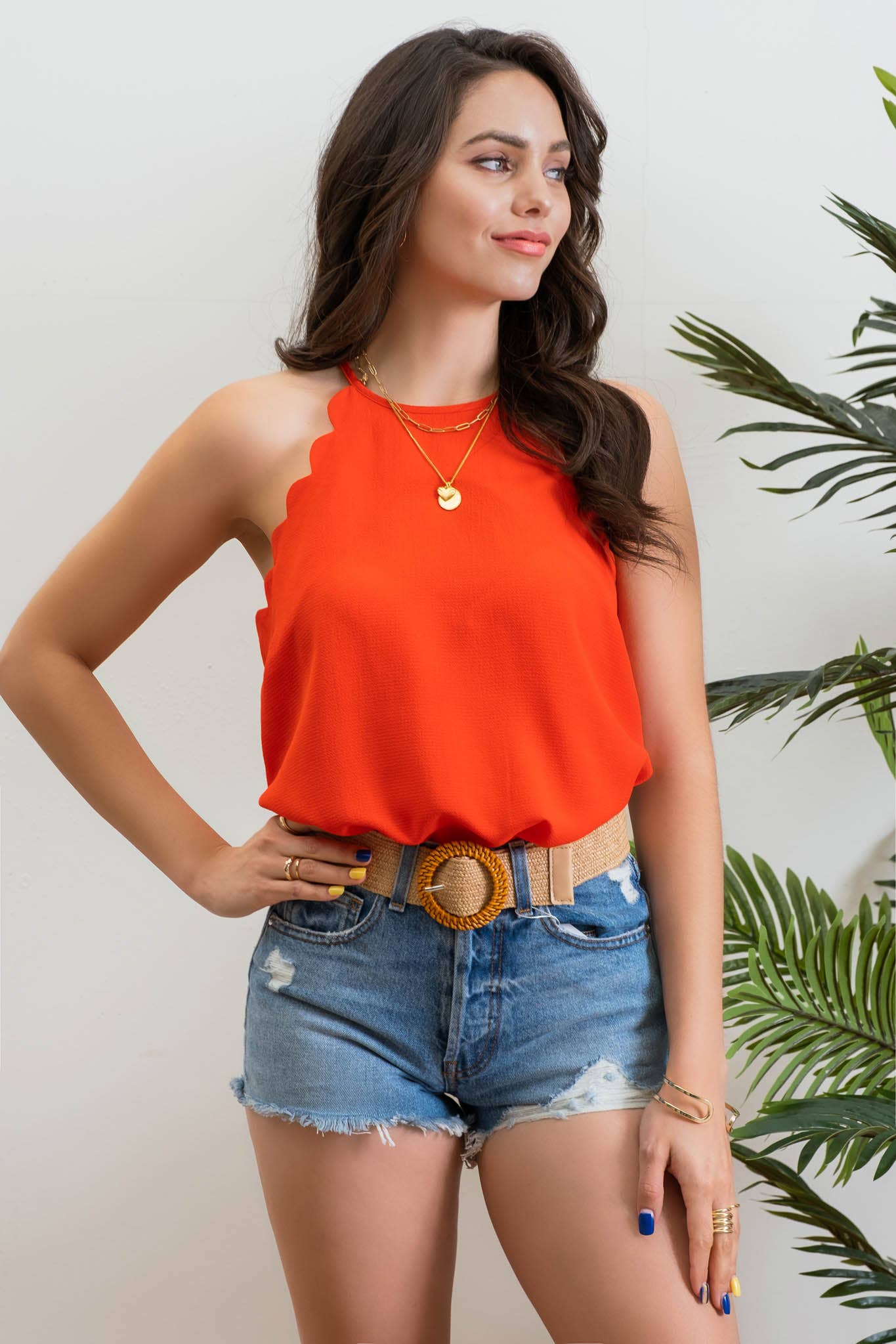 Solid Scallop Halter Top