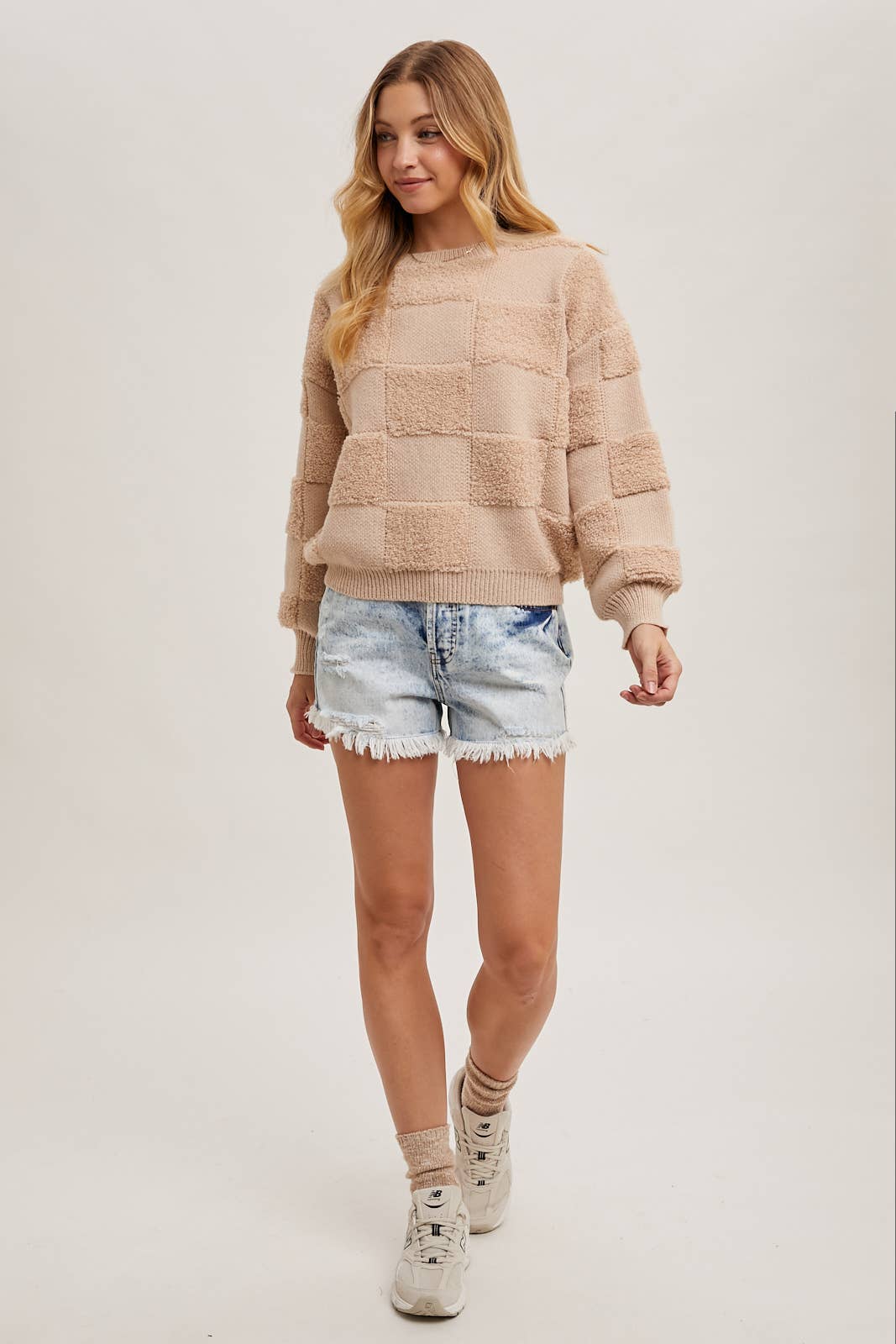 Checkered Sherpa Knit Sweater