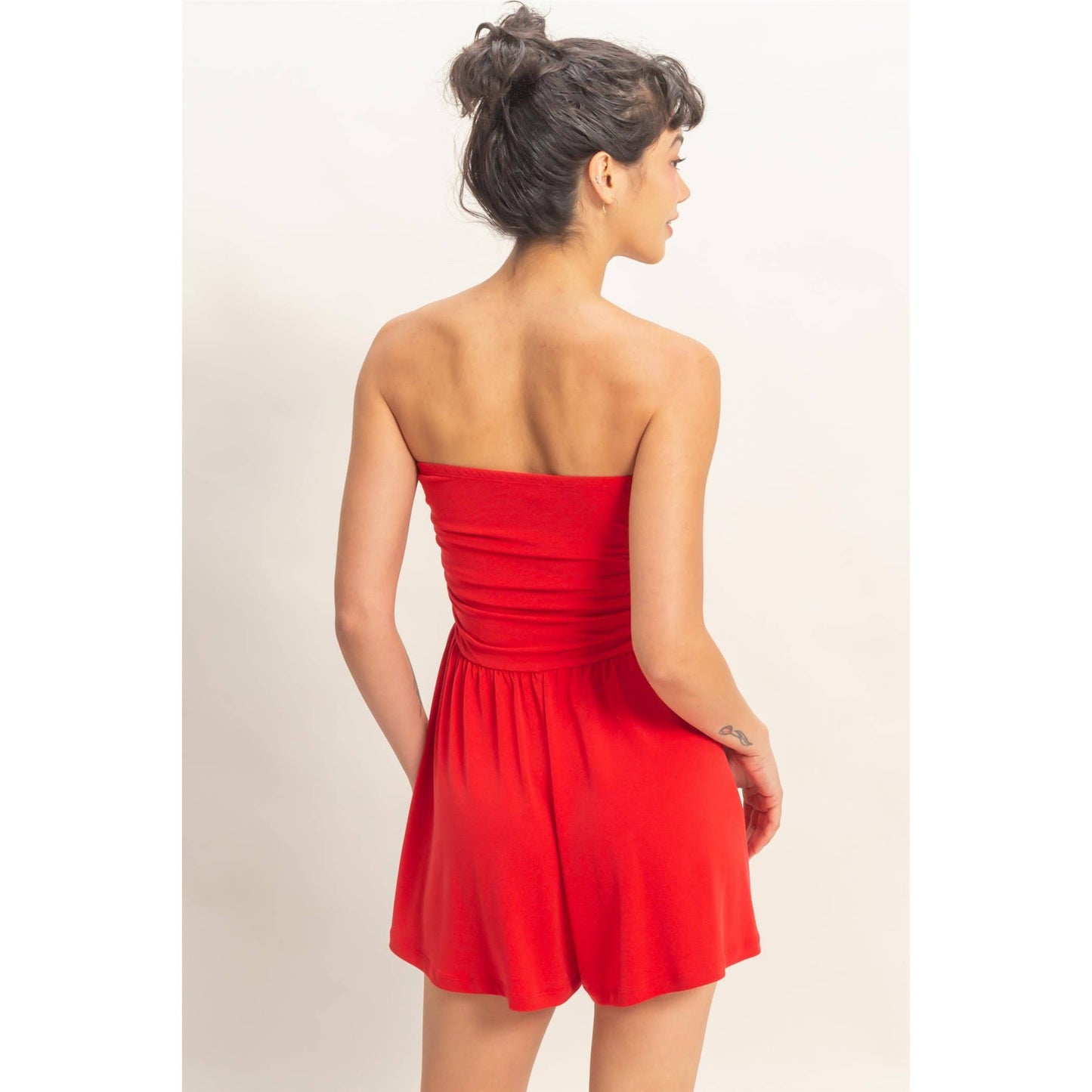 Strapless Shirred Waist Romper