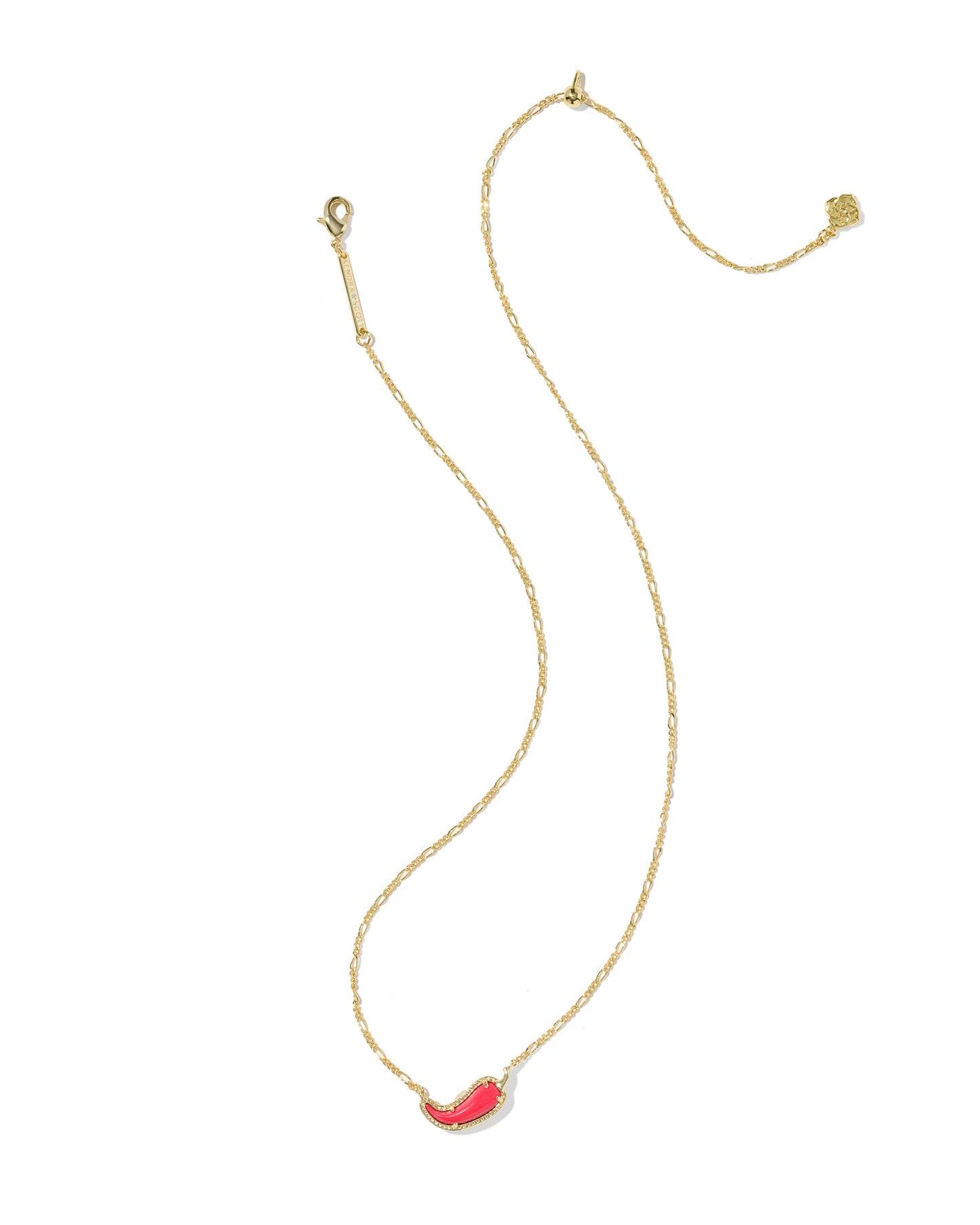Chili Pepper Short Pendant Necklace Gold Red Vermillion Magnesite