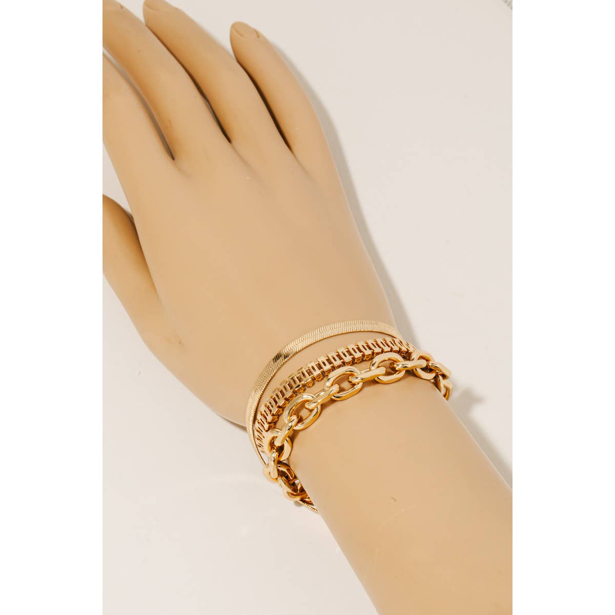 Rhinestone And Flat Chain Layered Bracelet