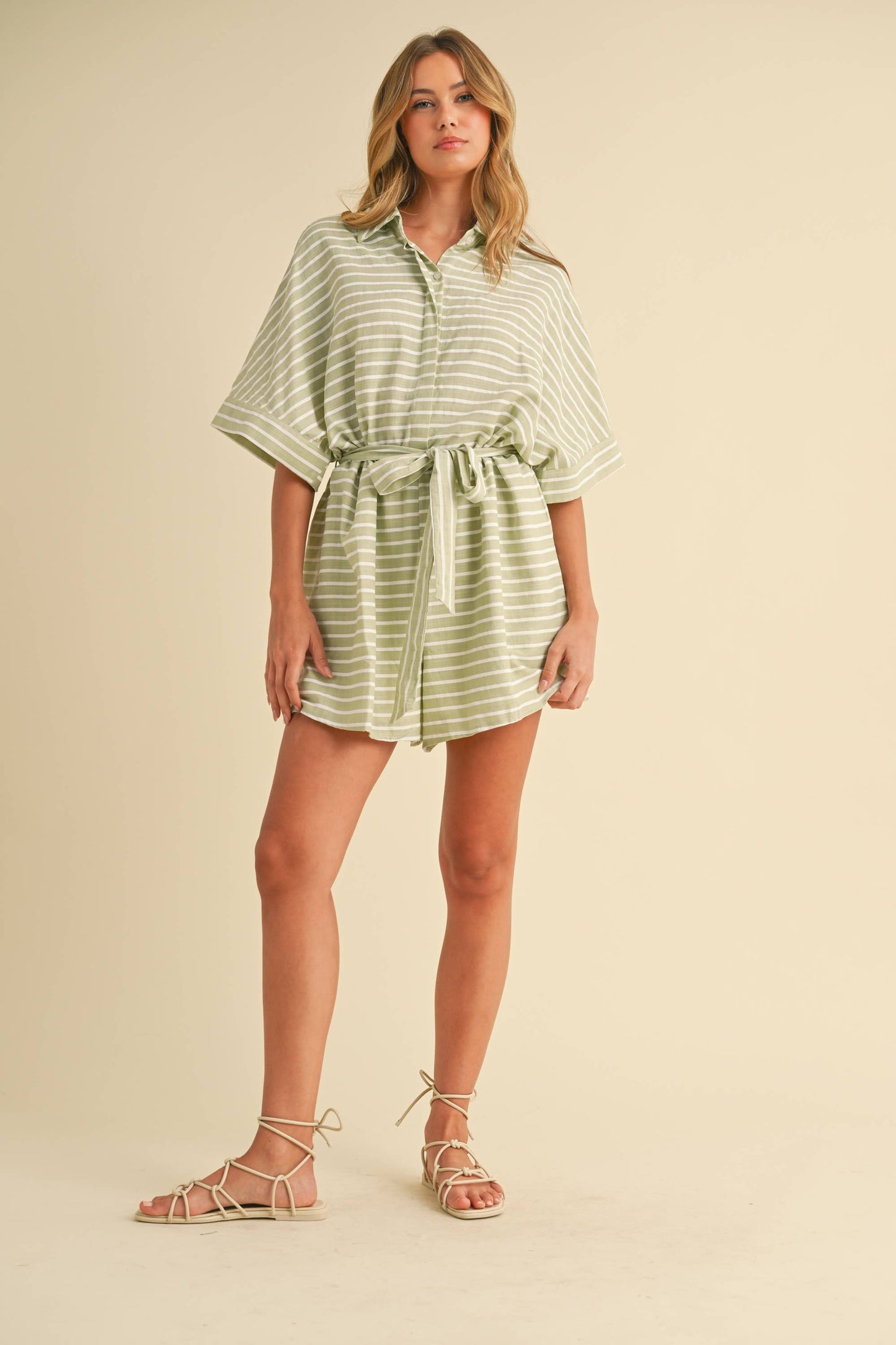 The Coastal Stripes Belted Romper