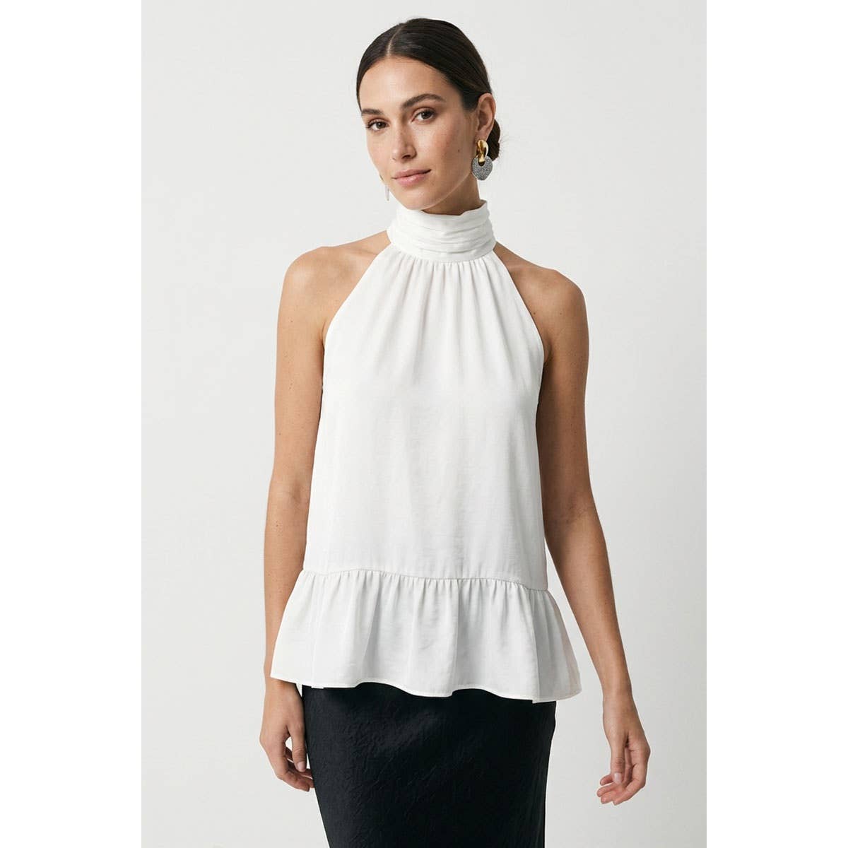 Mock Neck Hi-low Ruffle Hem Top
