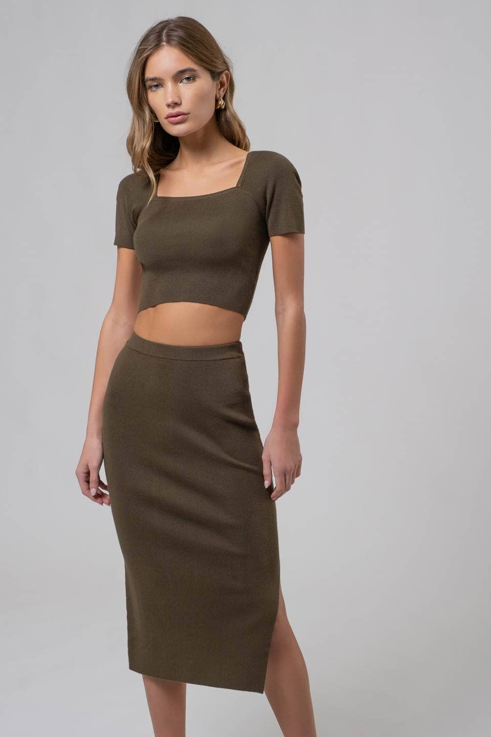 High Waist Side Slit Midi Skirt