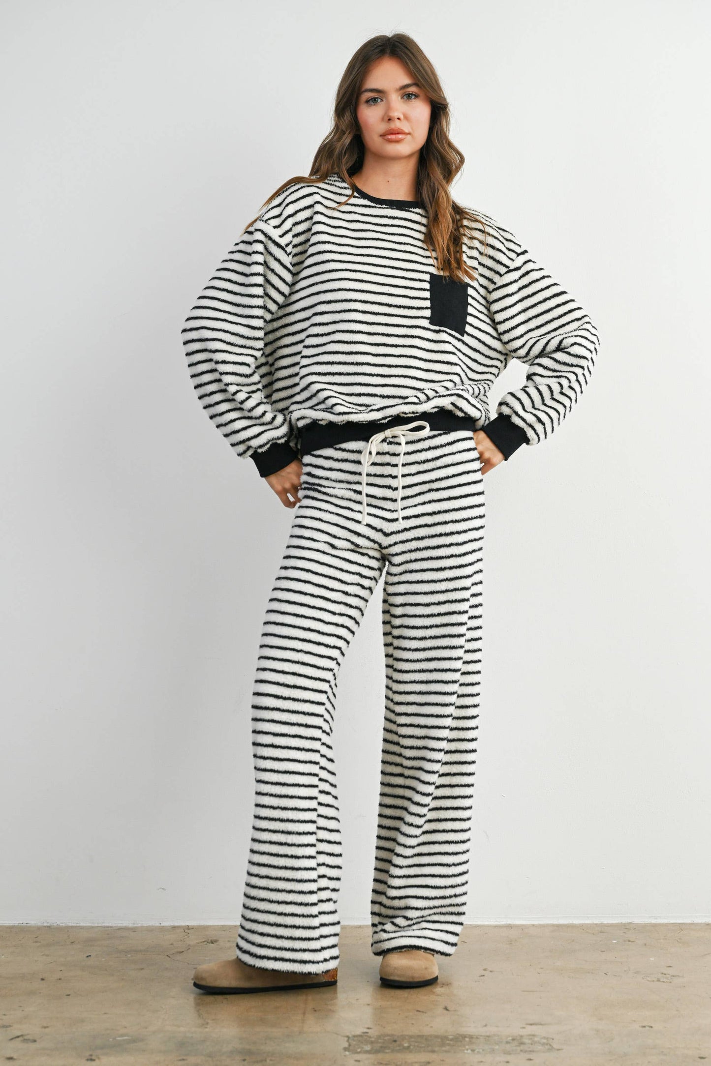Striped Oversized Crewneck Long Sleeve Sweater and Pant Set