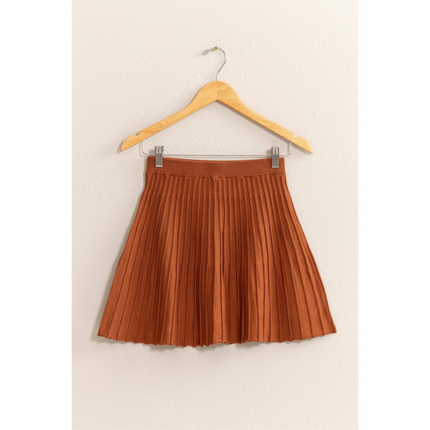 High Waist Knit Pleated Flare Skirt