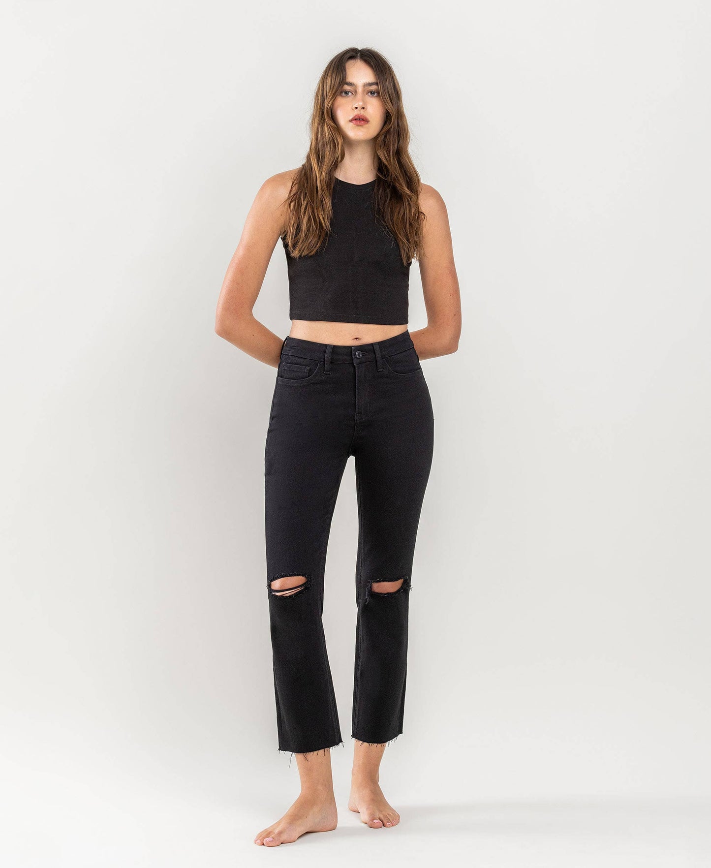 High Rise Crop Slim Straight Jeans