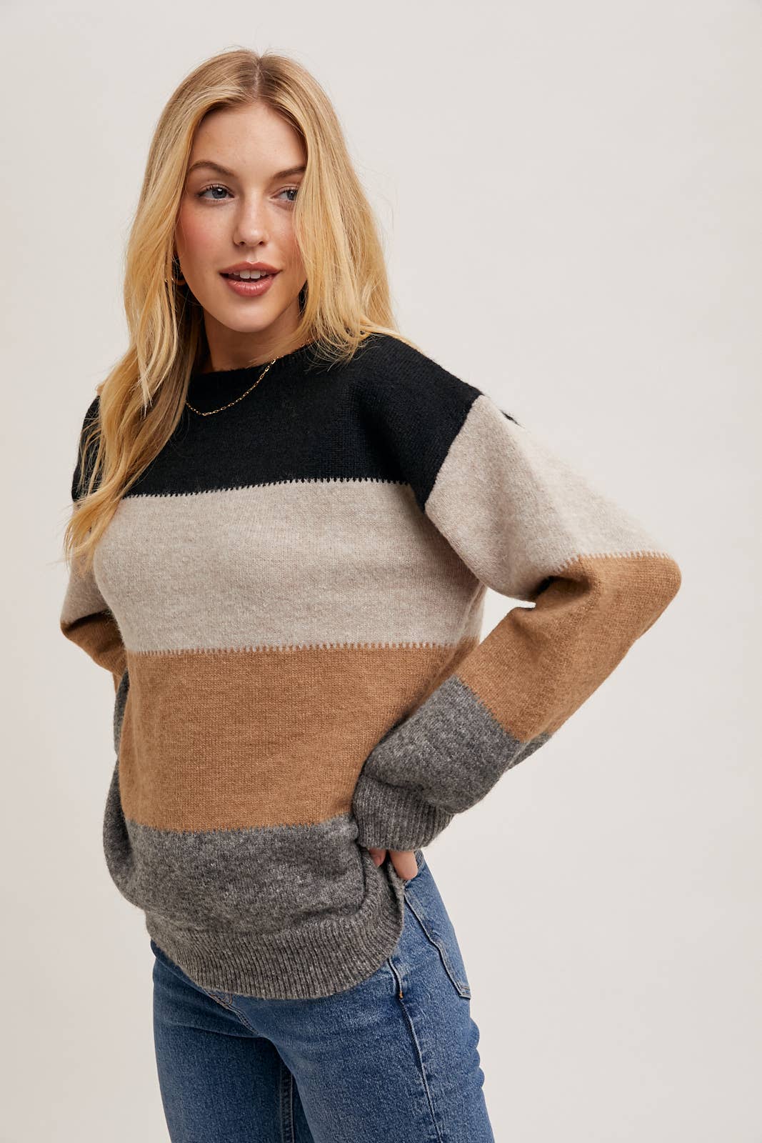 Color Block Knit Sweater Pullover