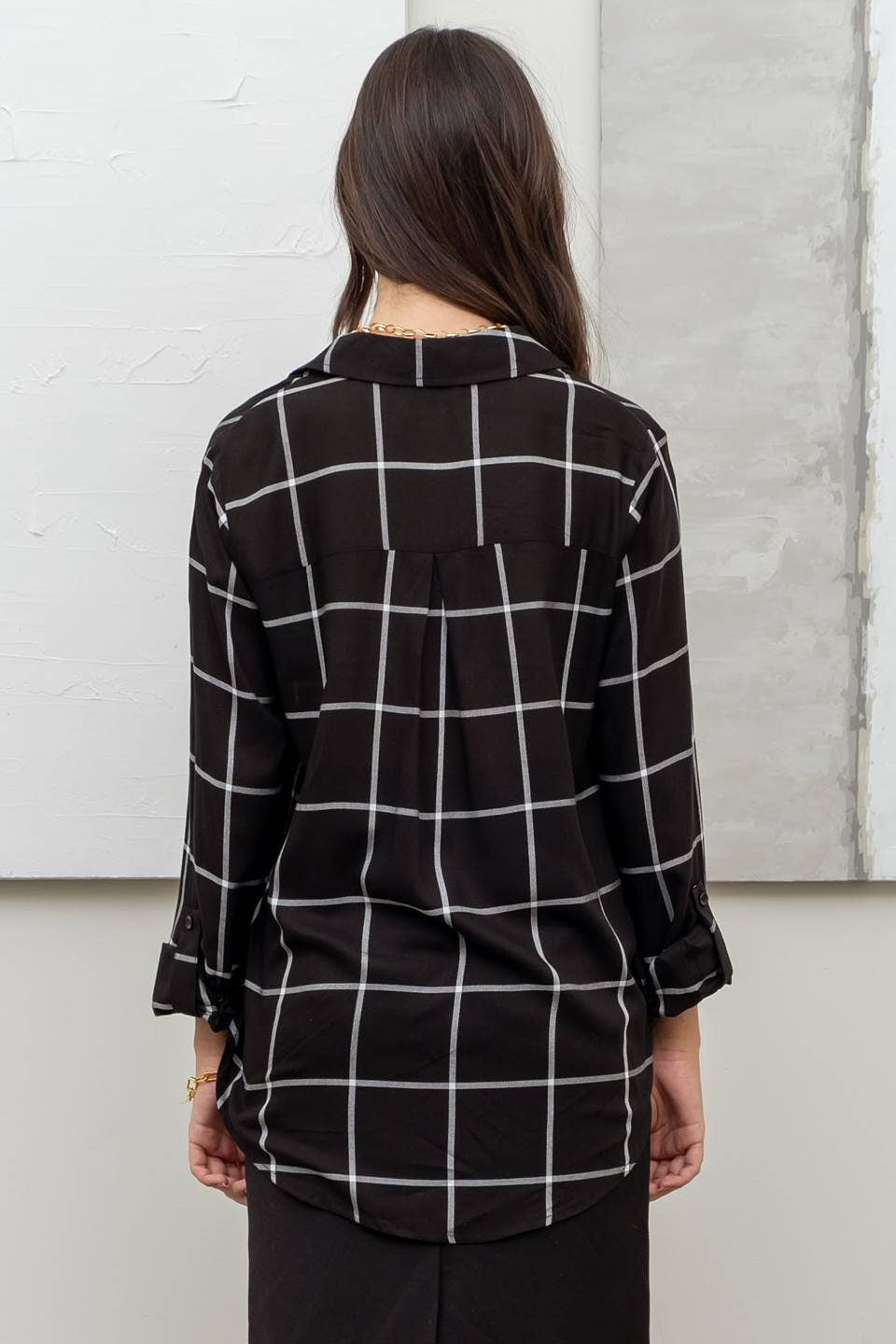 Grid Button Up Woven Top