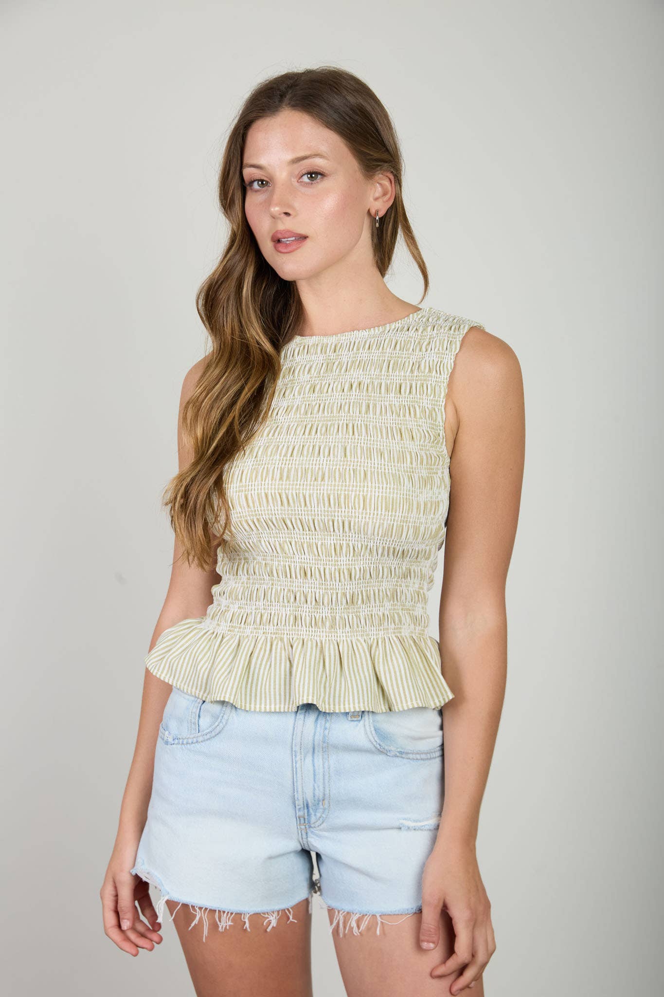 Light Blue Smocked Stripe Top