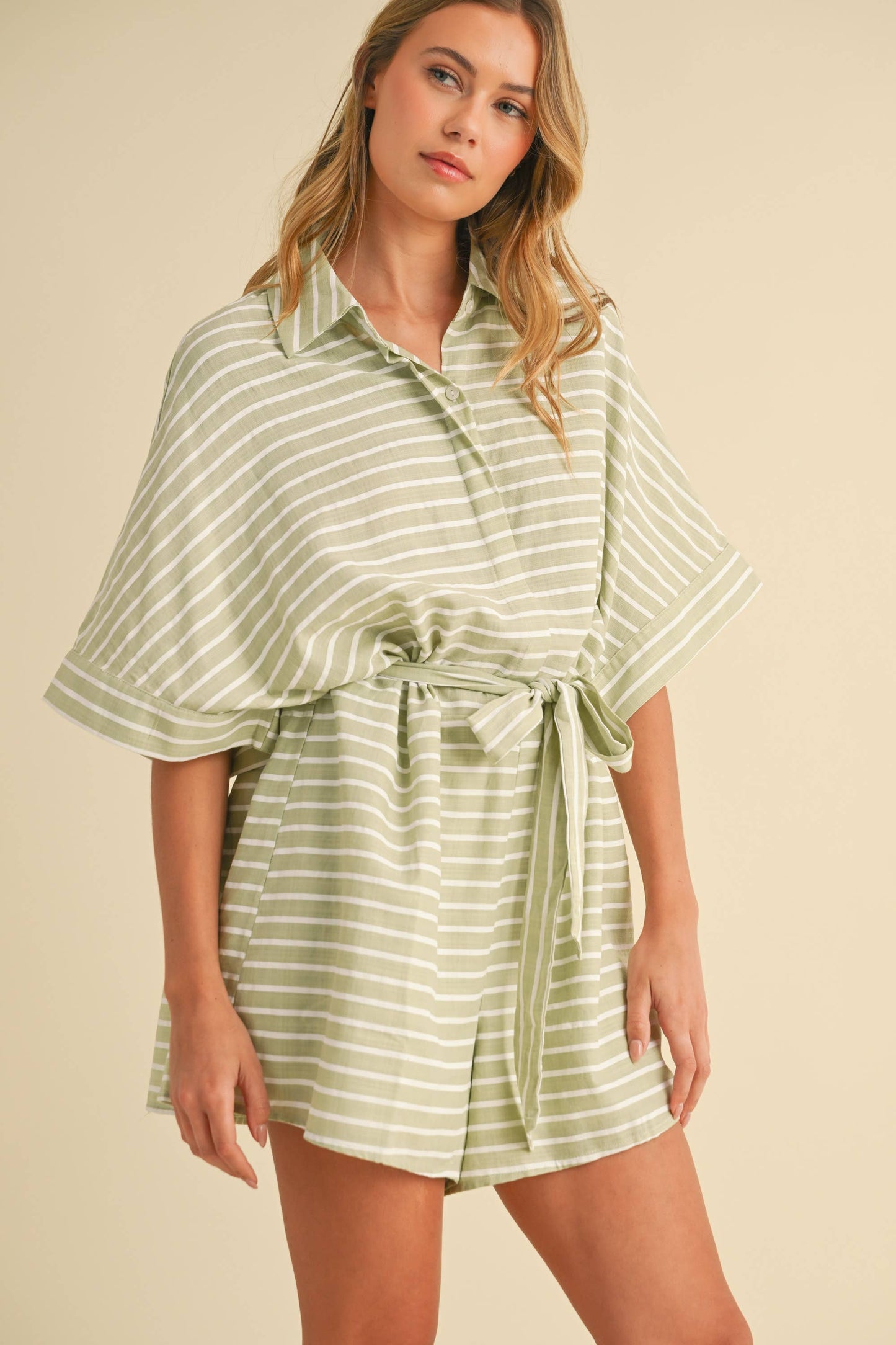 The Coastal Stripes Belted Romper
