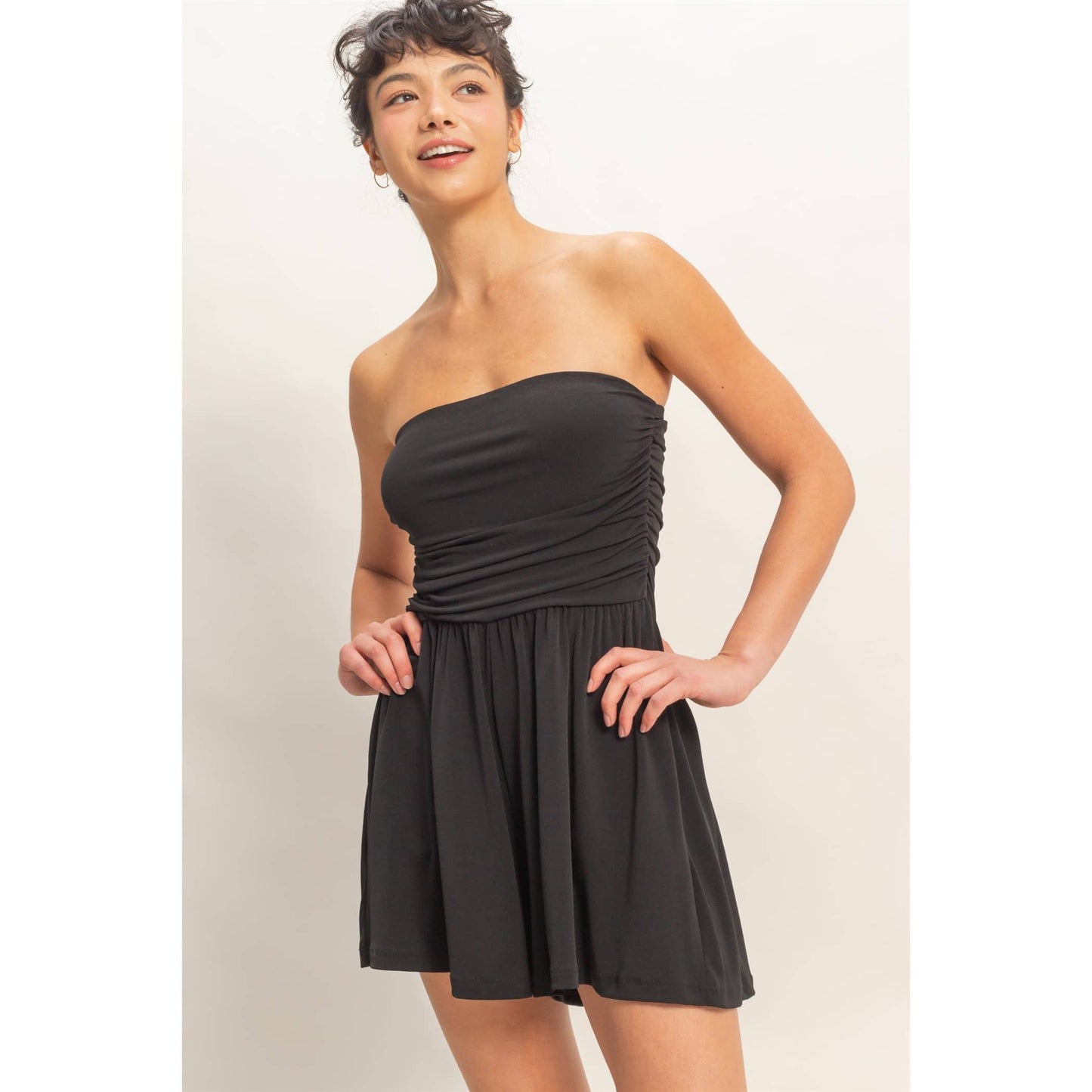 Strapless Shirred Waist Romper